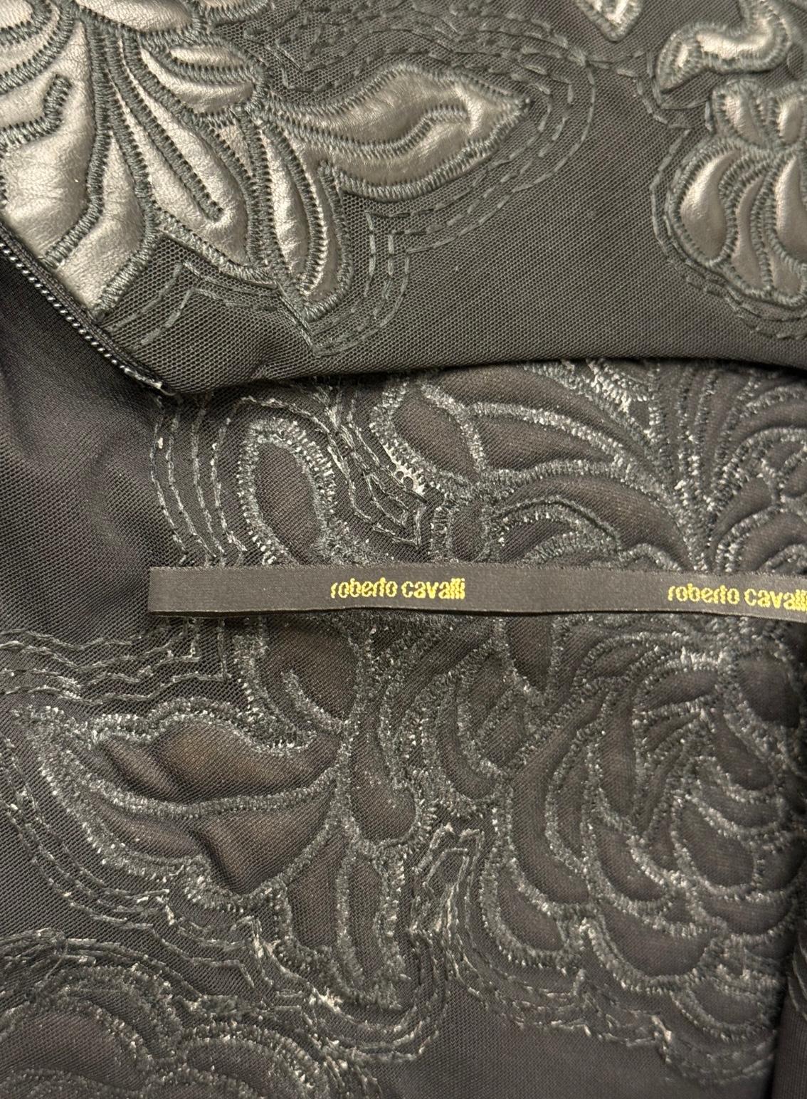 A/W 2002 Roberto Cavalli runway leather floral patches sheer dress en vente 7