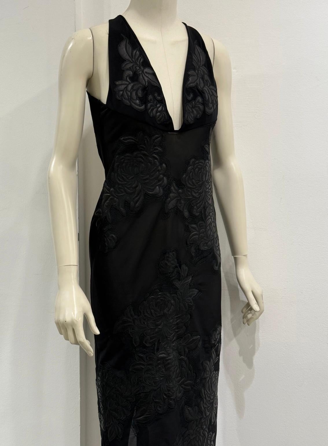 A/W 2002 Roberto Cavalli runway leather floral patches sheer dress Pour femmes en vente