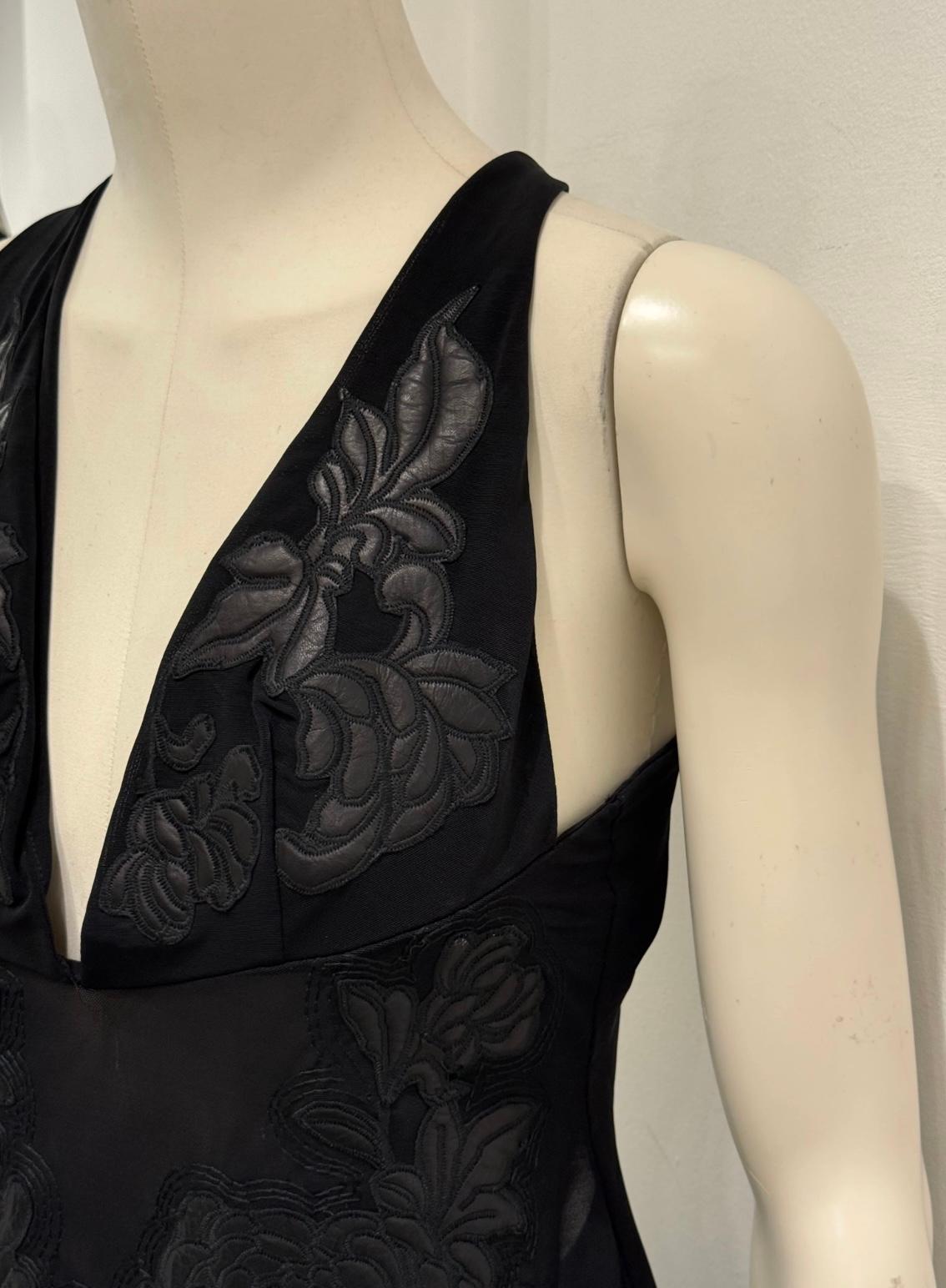 A/W 2002 Roberto Cavalli runway leather floral patches sheer dress en vente 4