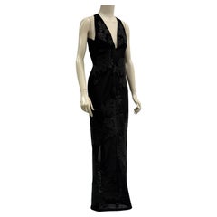 A/W 2002 Roberto Cavalli runway leather floral patches sheer dress