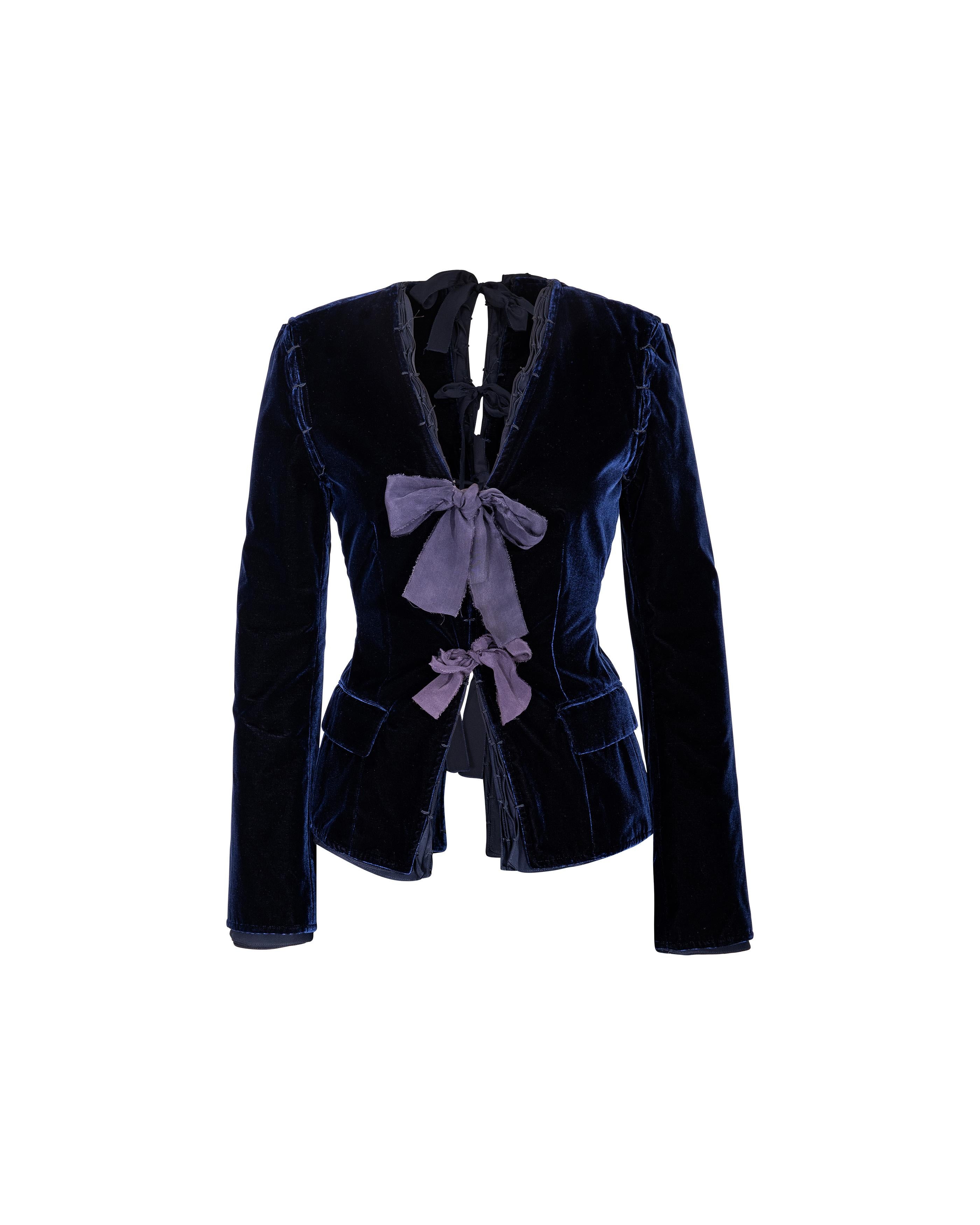 A/W 2002 Yves Saint Laurent by Tom Ford Blue Velvet and Silk Ribbons Suit Set 9