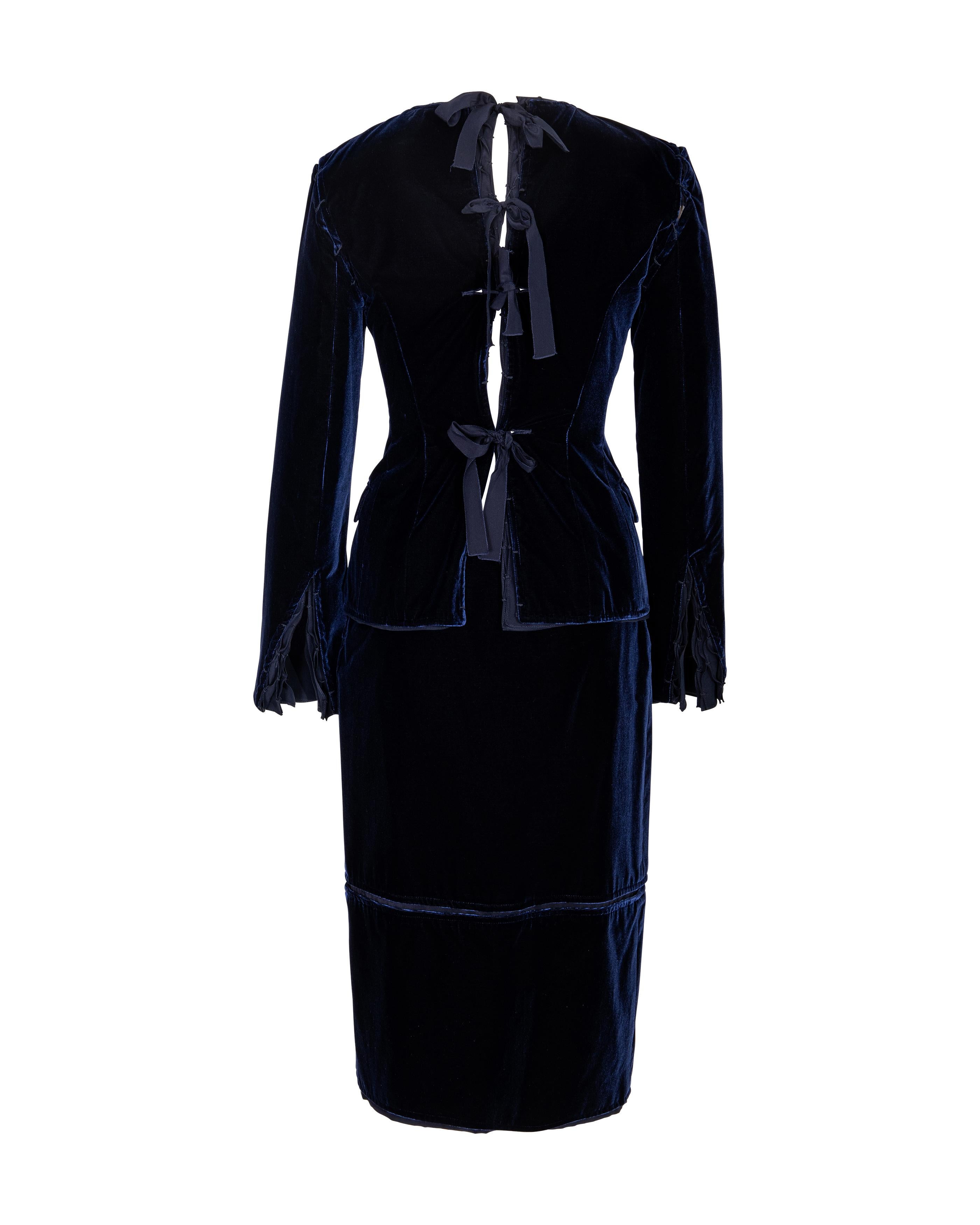 A/W 2002 Yves Saint Laurent by Tom Ford Blue Velvet and Silk Ribbons Suit Set 1