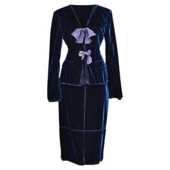 A/W 2002 Yves Saint Laurent by Tom Ford Blue Velvet and Silk Ribbons Suit Set