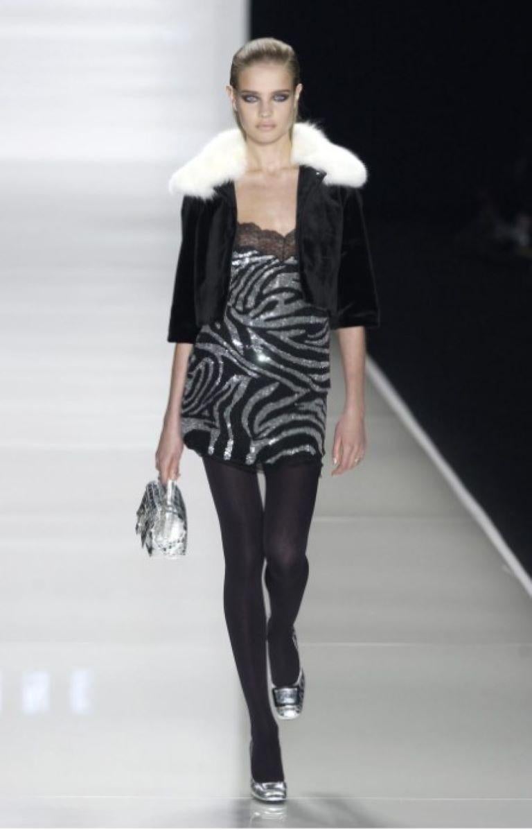 Brown A/W 2003 Celine by Michael Kors Zebra Print Sequin & Lace Mini Dress runway For Sale