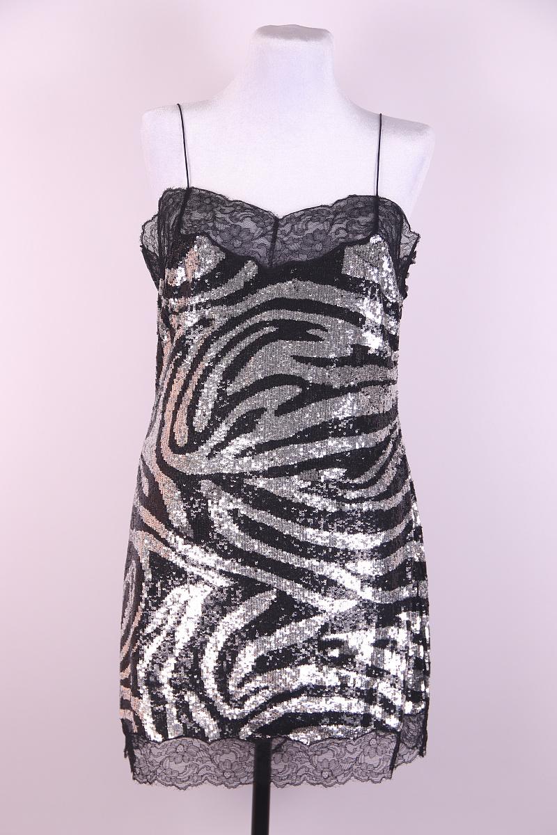 A/W 2003 Celine by Michael Kors Zebra Print Sequin & Lace Mini Dress runway For Sale 1