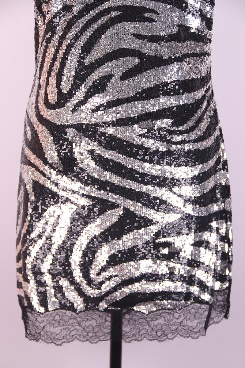 A/W 2003 Celine by Michael Kors Zebra Print Sequin & Lace Mini Dress runway For Sale 2