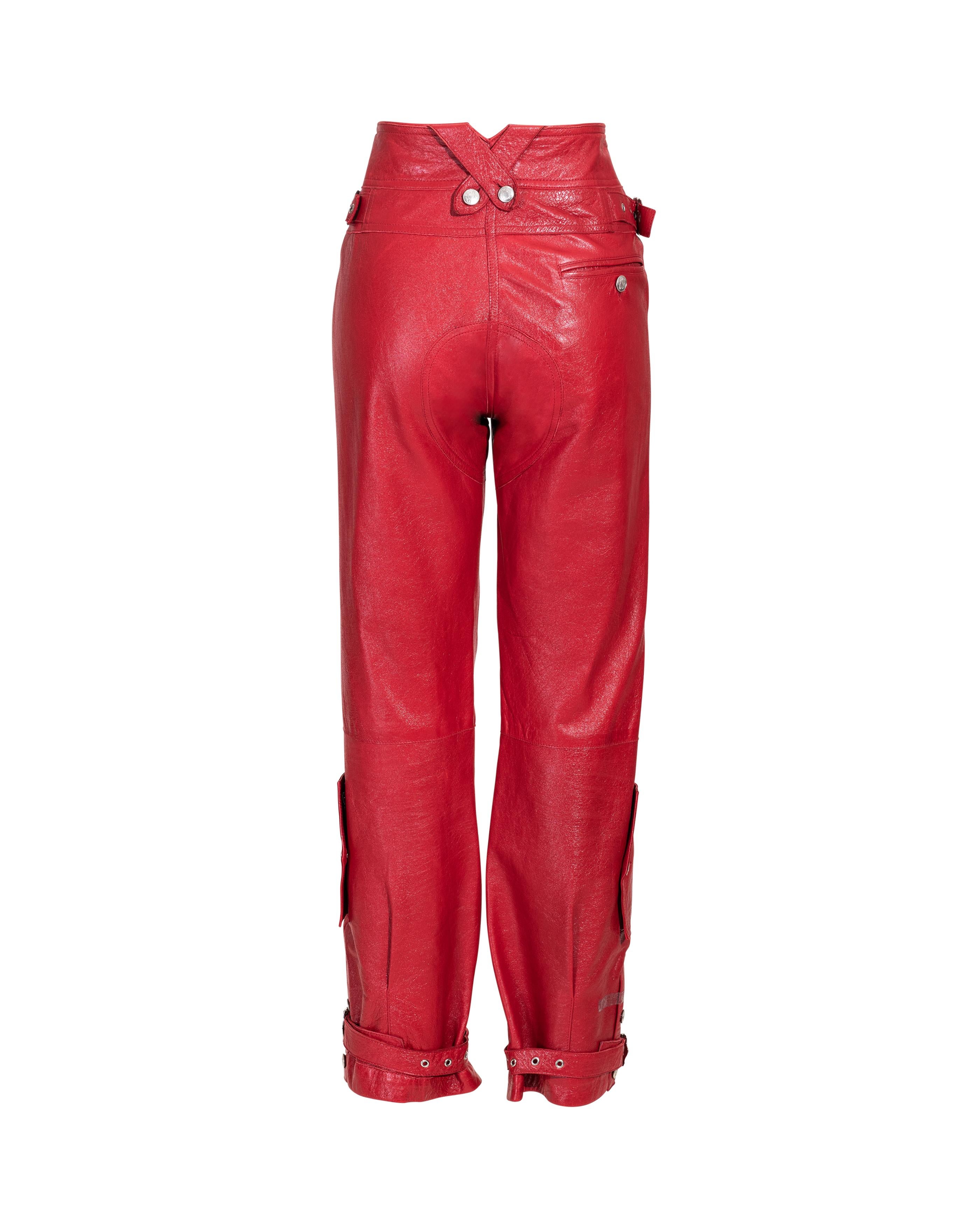 A/W 2003 Christian Dior ‘Hard Core’ Collection Red Leather Pants In Good Condition For Sale In North Hollywood, CA