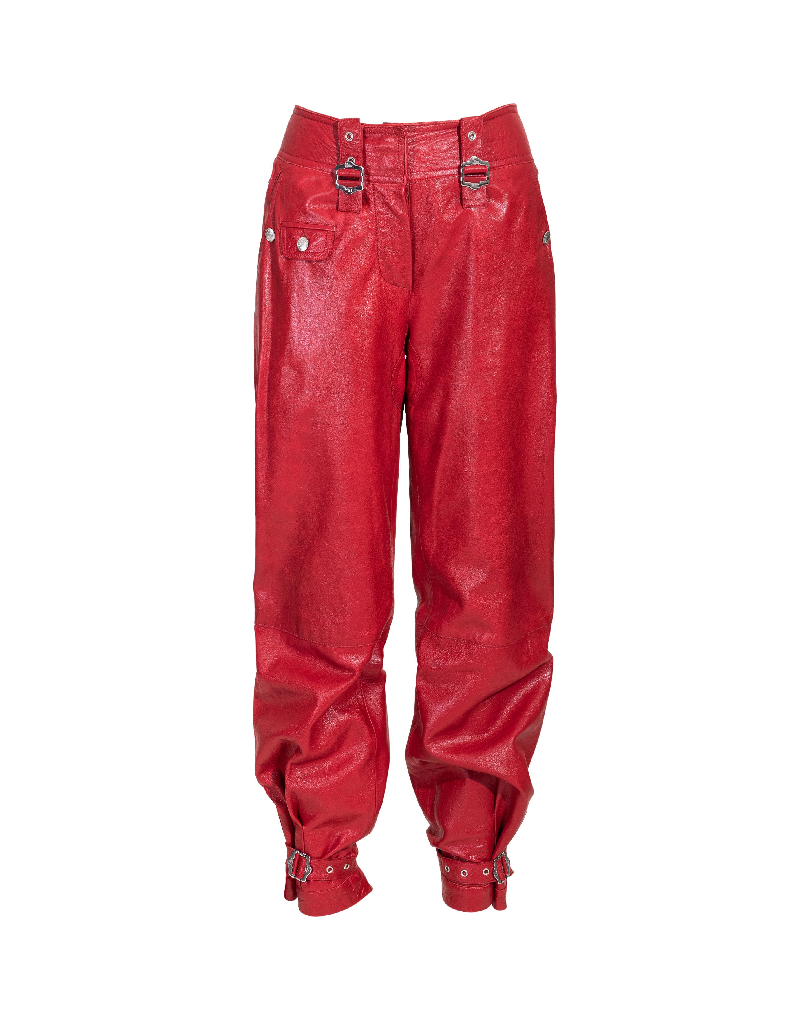 A/W 2003 Christian Dior 'Hard Core' Collection Pantalon en cuir rouge en vente 5