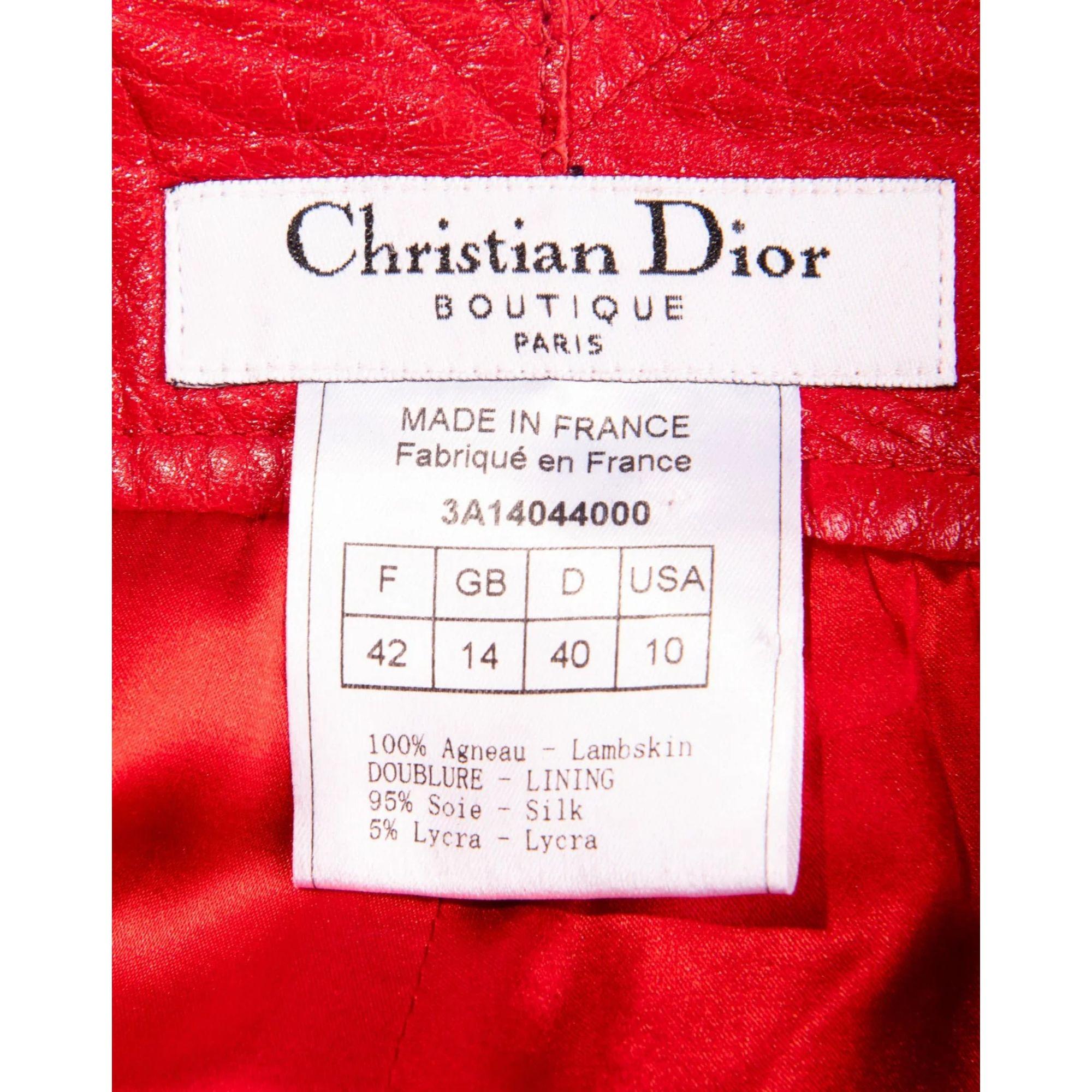A/W 2003 Christian Dior ‘Hard Core’ Collection Red Leather Pants For Sale 2