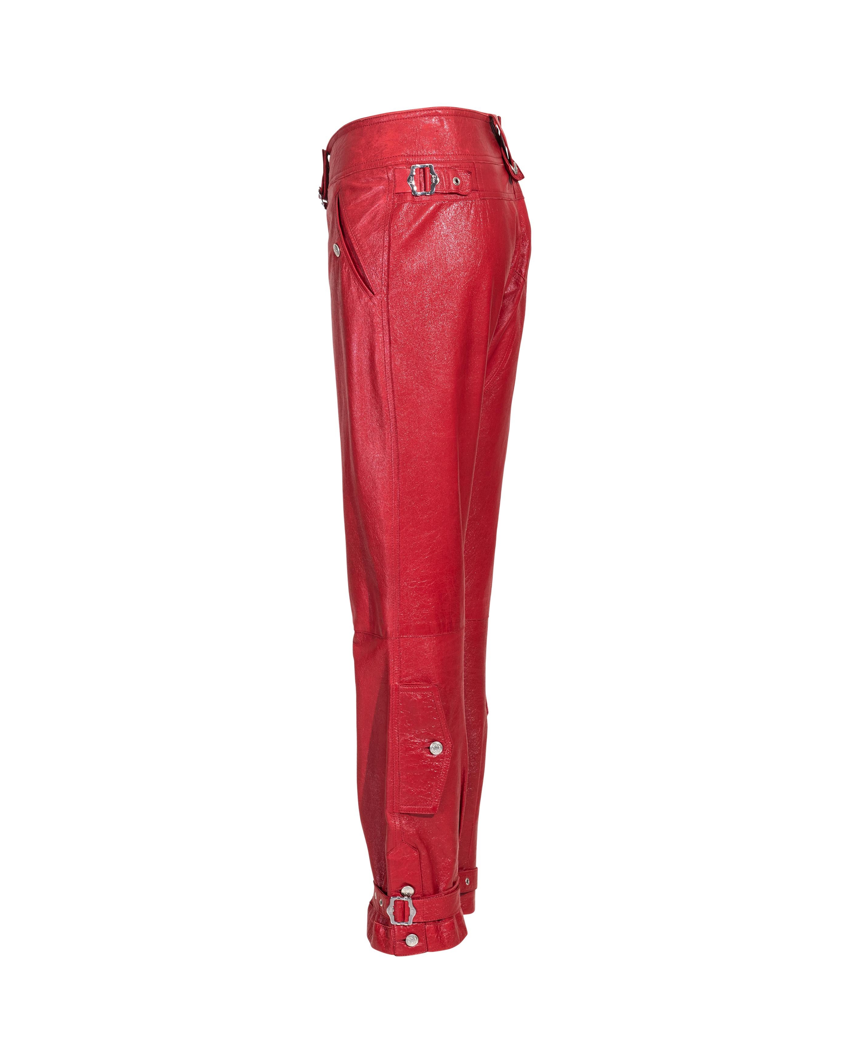 Rouge A/W 2003 Christian Dior 'Hard Core' Collection Pantalon en cuir rouge en vente