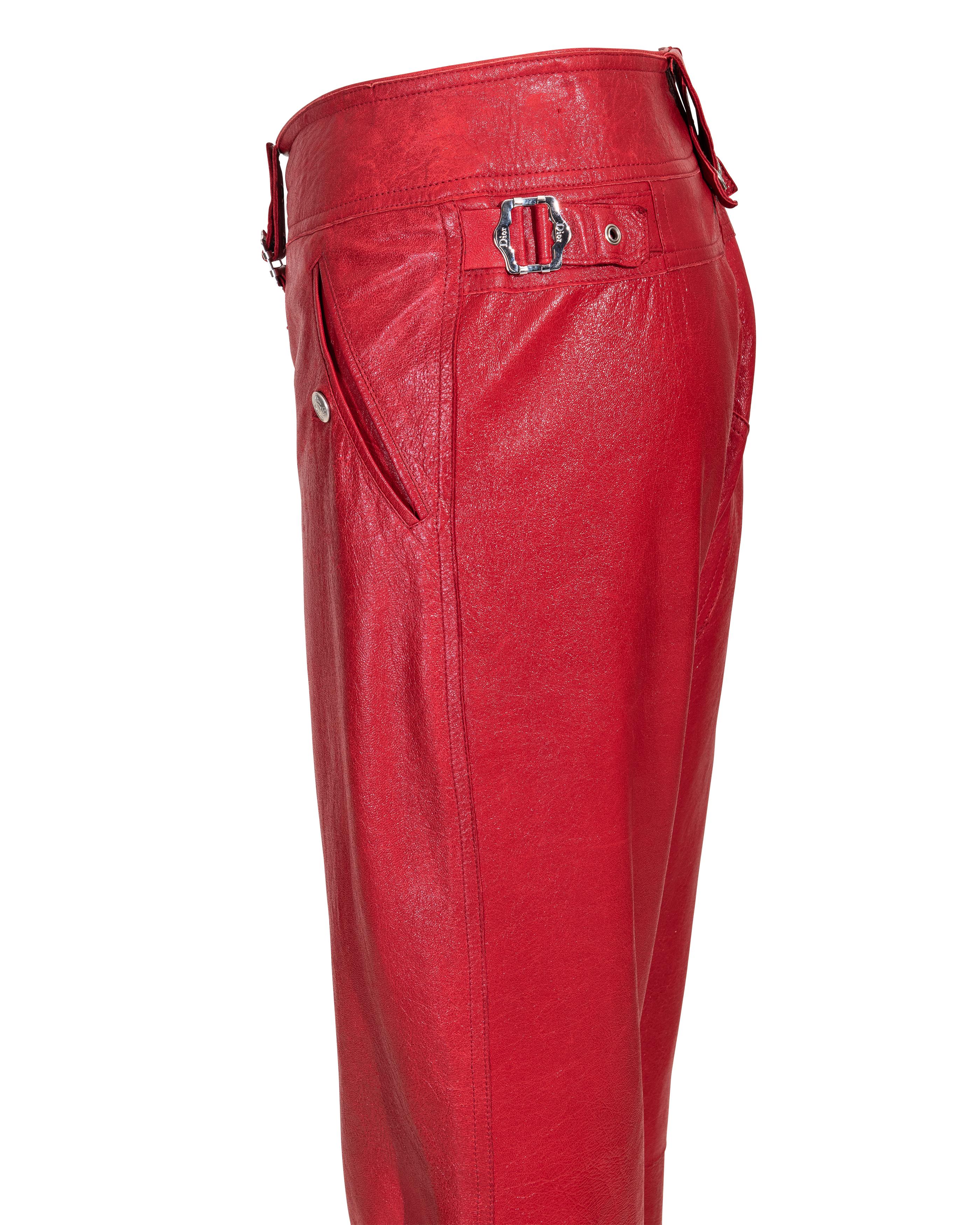 A/W 2003 Christian Dior 'Hard Core' Collection Pantalon en cuir rouge en vente 2