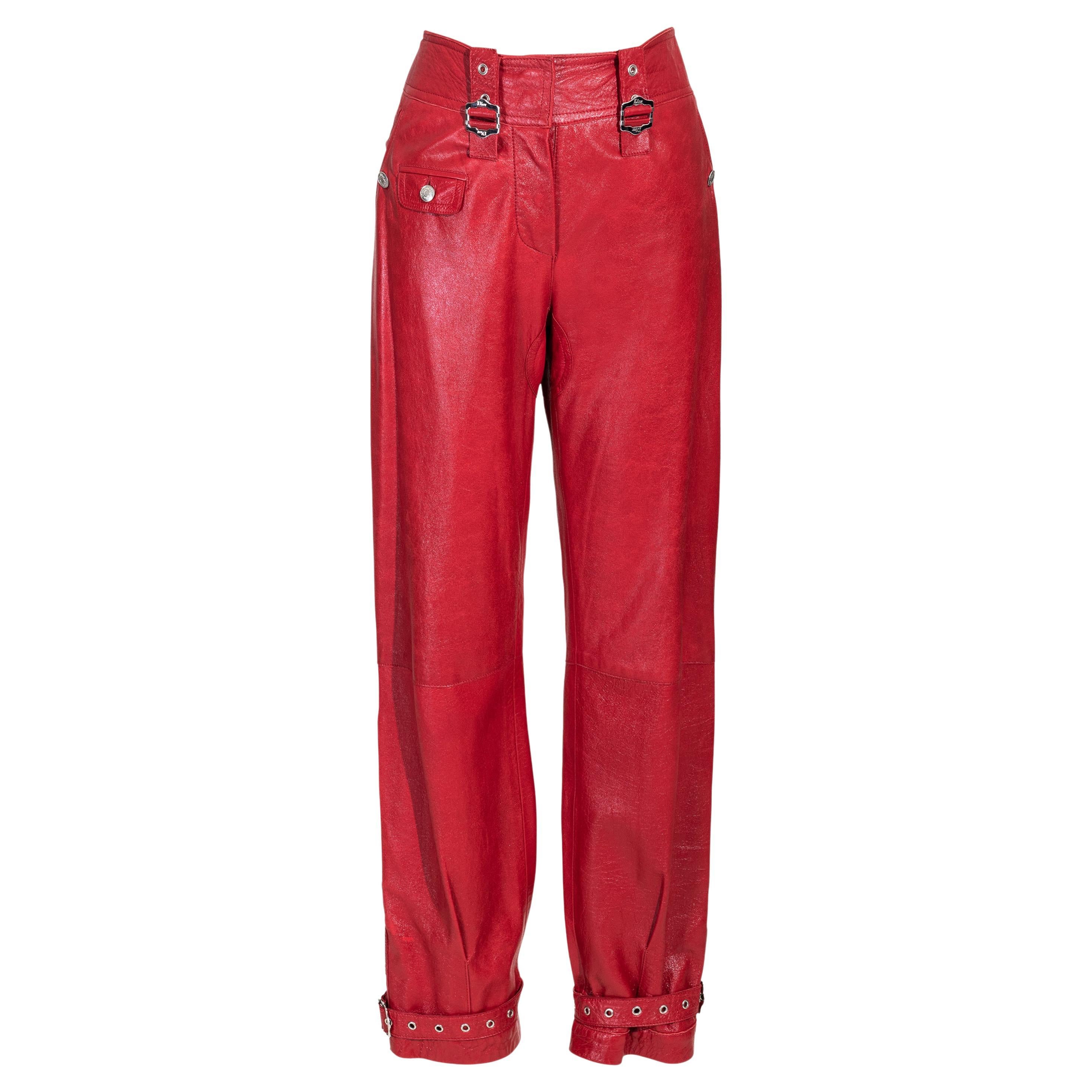 A/W 2003 Christian Dior ‘Hard Core’ Collection Red Leather Pants For Sale