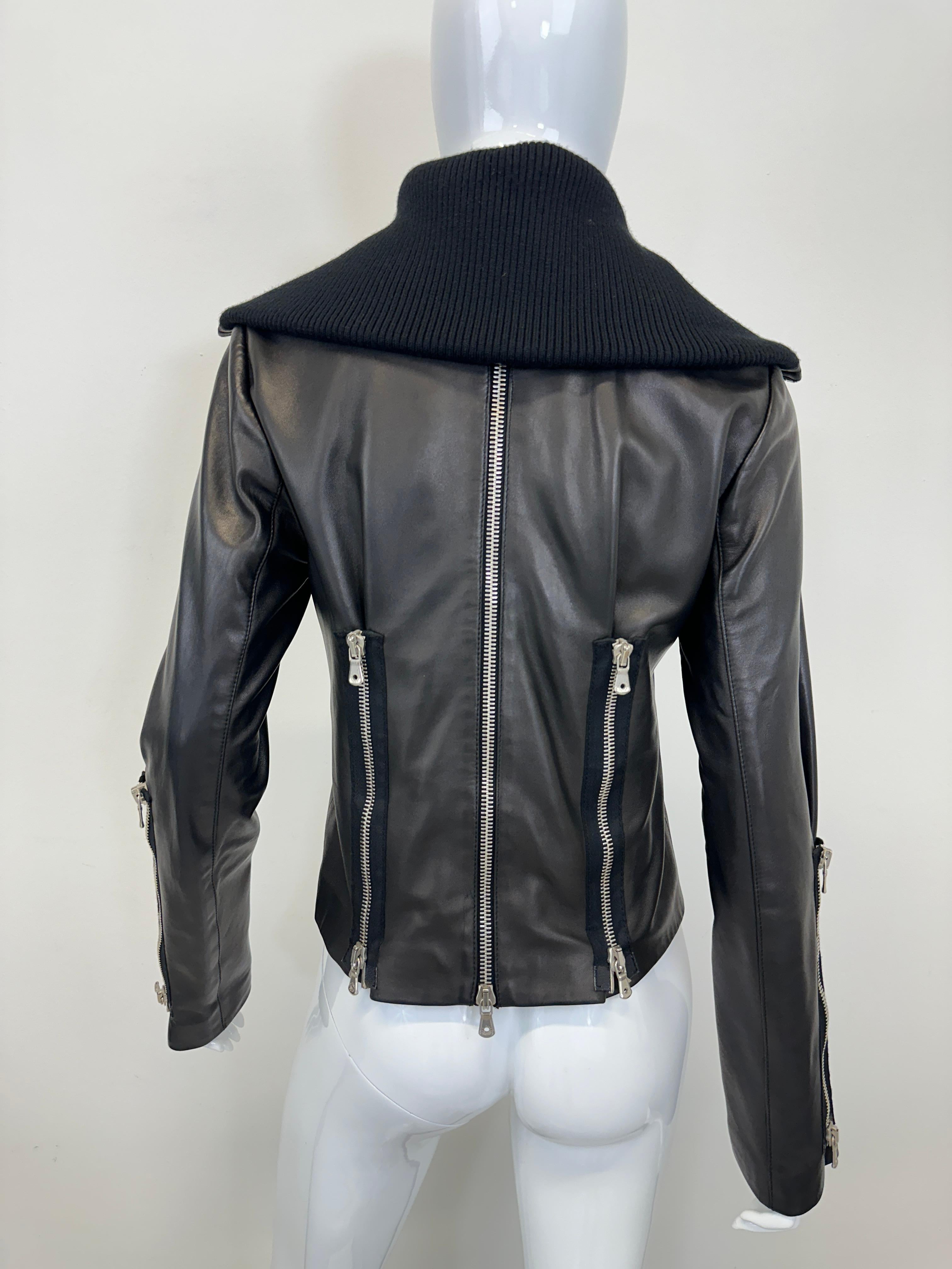 Black A/W 2003 Dolce & Gabbana full zipper high neck leather jacket For Sale