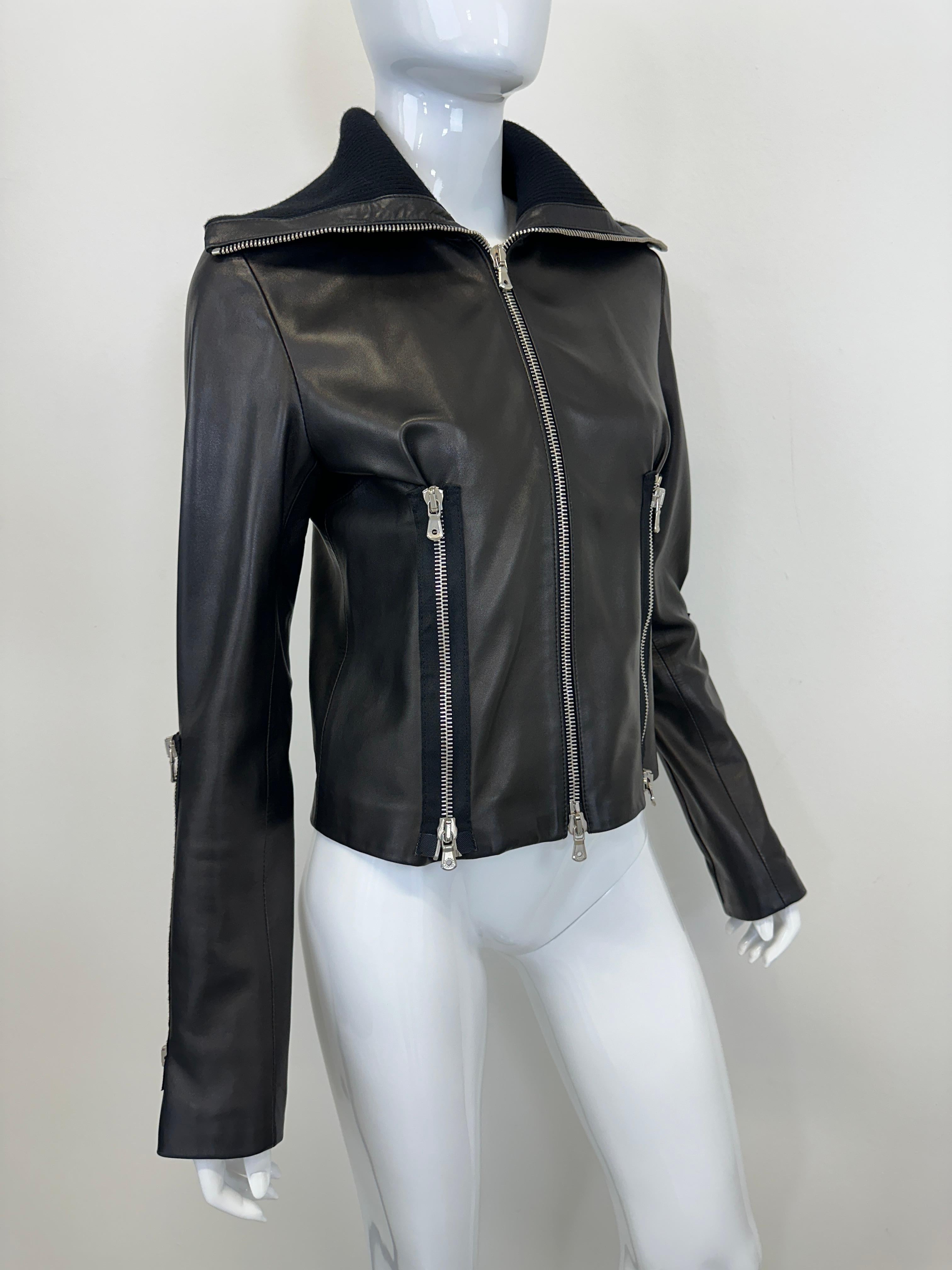 A/W 2003 Dolce & Gabbana full zipper high neck leather jacket For Sale 3