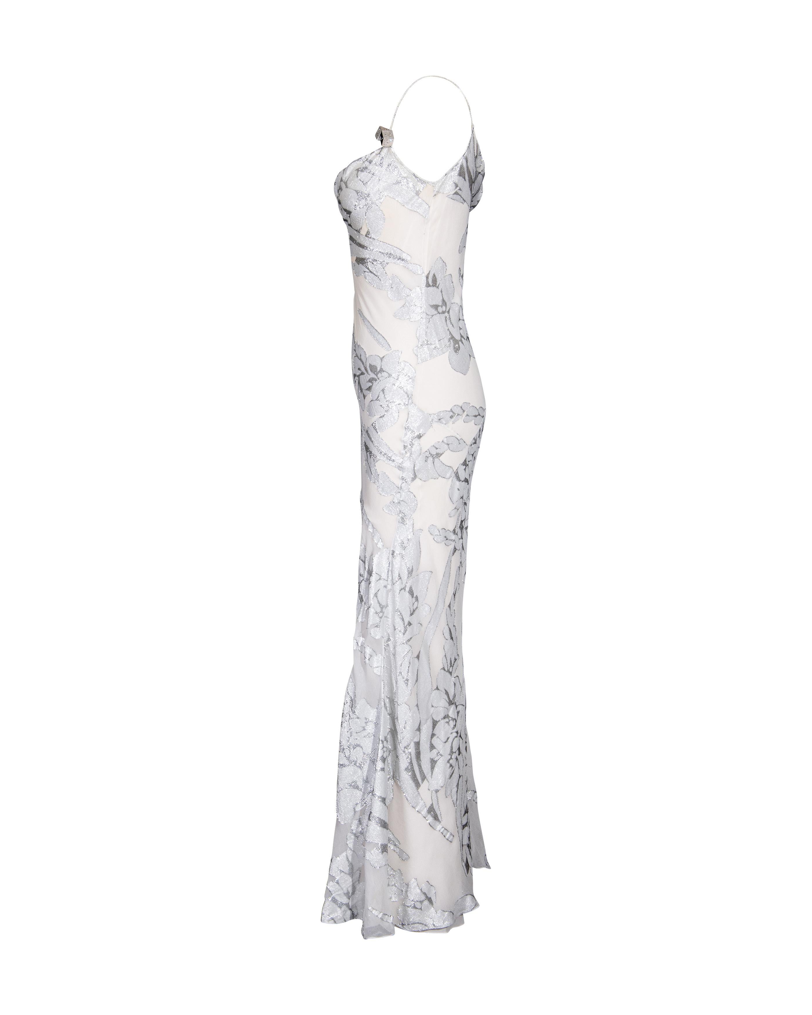 A/W 2004 Christian Dior by John Galliano  Ivory and Silver Lamé Bias Cut Gown In Good Condition In North Hollywood, CA