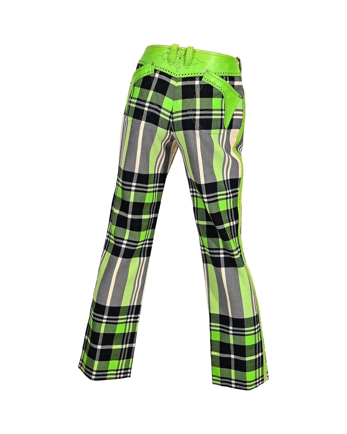 green and white checkered pants