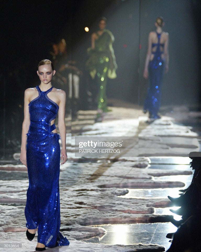 A/W 2004 Gucci by Tom Ford Blue Cutout Sequin Gown at 1stDibs