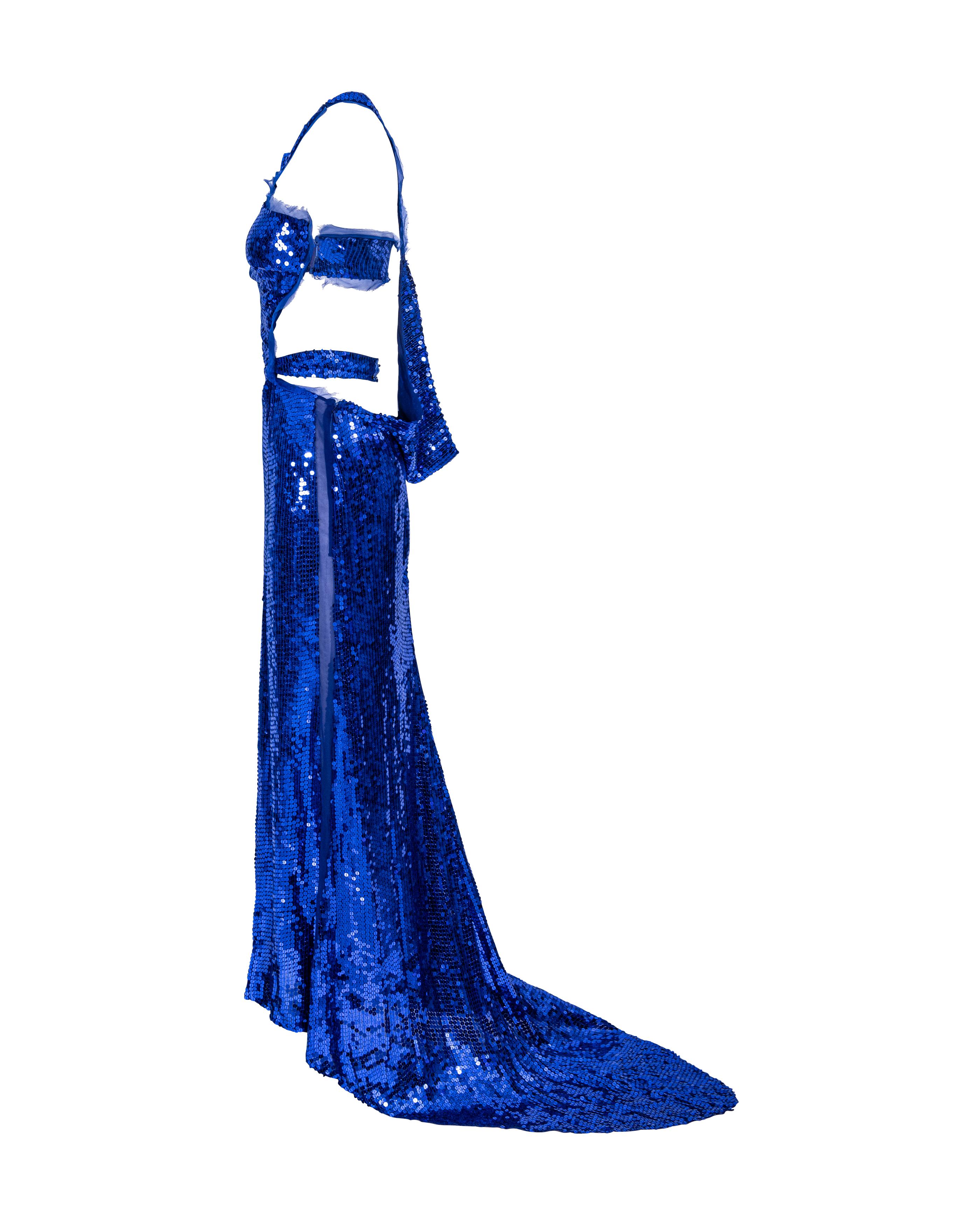 A/W 2004 Gucci by Tom Ford Blaues Paillettenkleid mit Ausschnitt Damen
