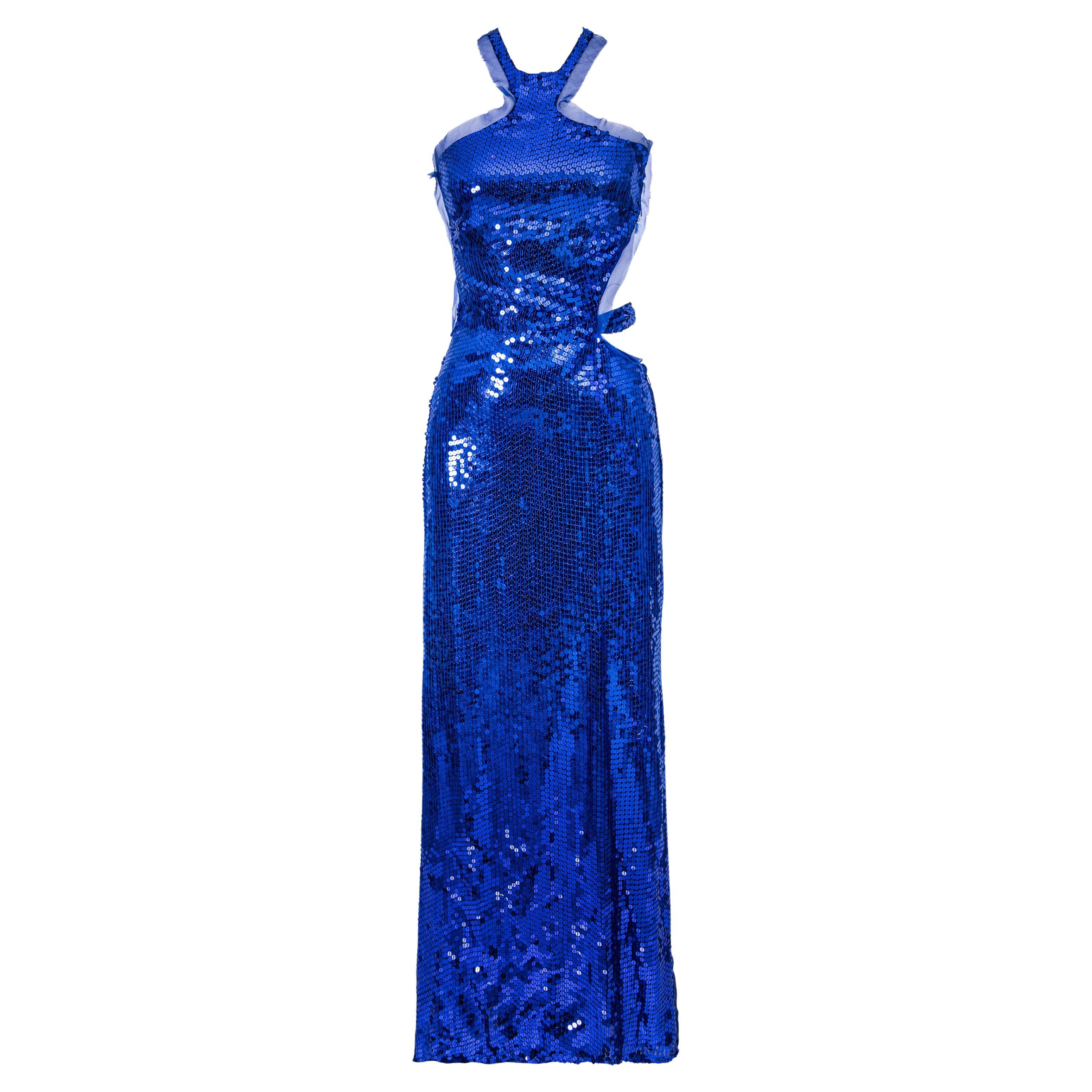 A/W 2004 Gucci by Tom Ford Blue Cutout Sequin Gown