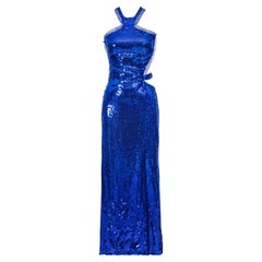 Vintage A/W 2004 Gucci by Tom Ford Blue Cutout Sequin Gown