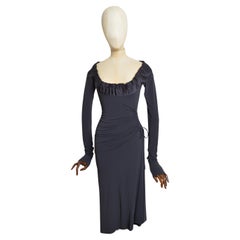 A/W 2004 Vivienne Westwood Schwarzes langärmeliges körperbetontes Midikleid