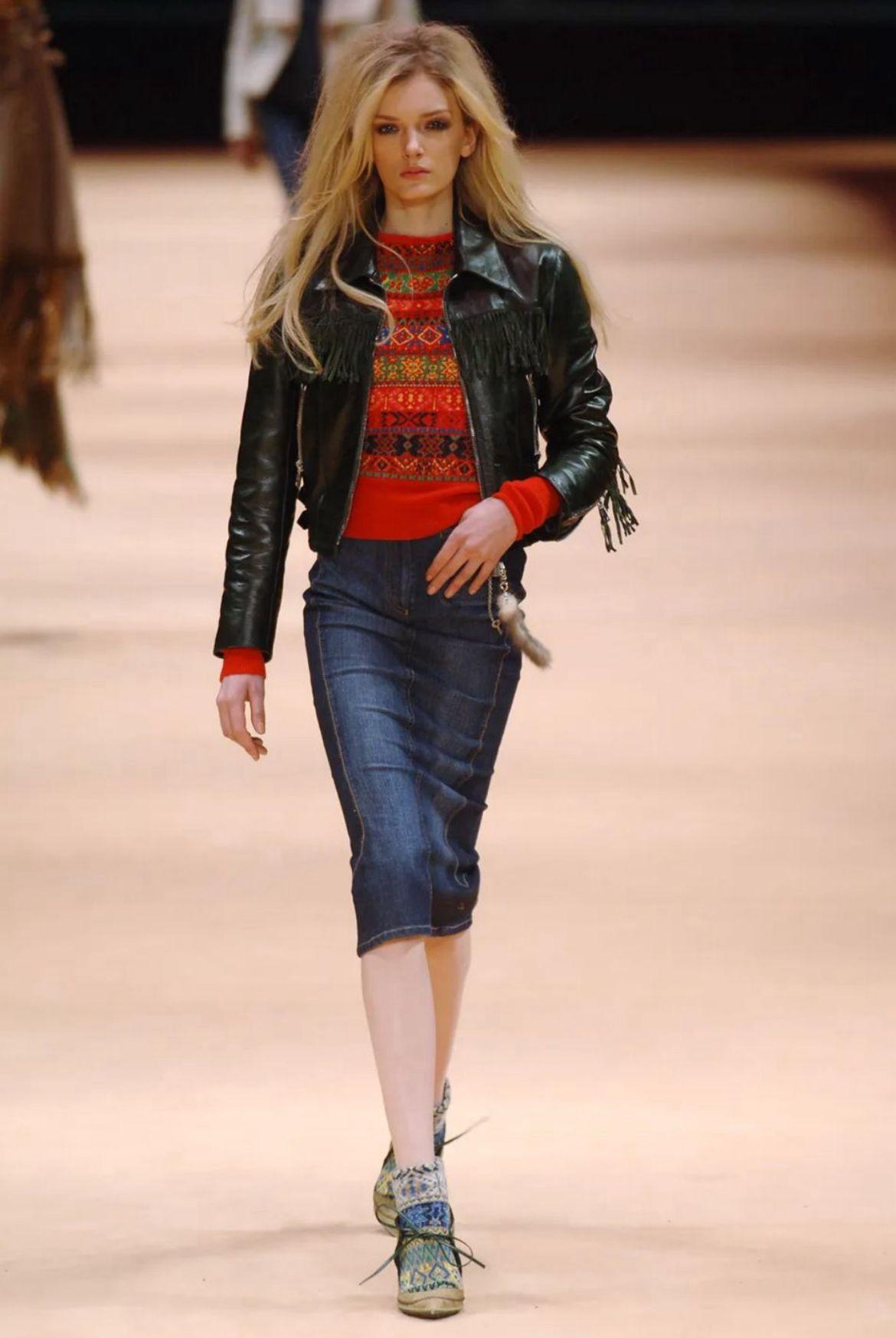 A/H 2005 - 2006 Alexander McQueen - Veste en cuir frangée vert diesel foncé en vente 11