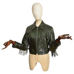 A/W 2005 - 2006 Alexander McQueen Fringed Dark Diesel Green Leather Jacket