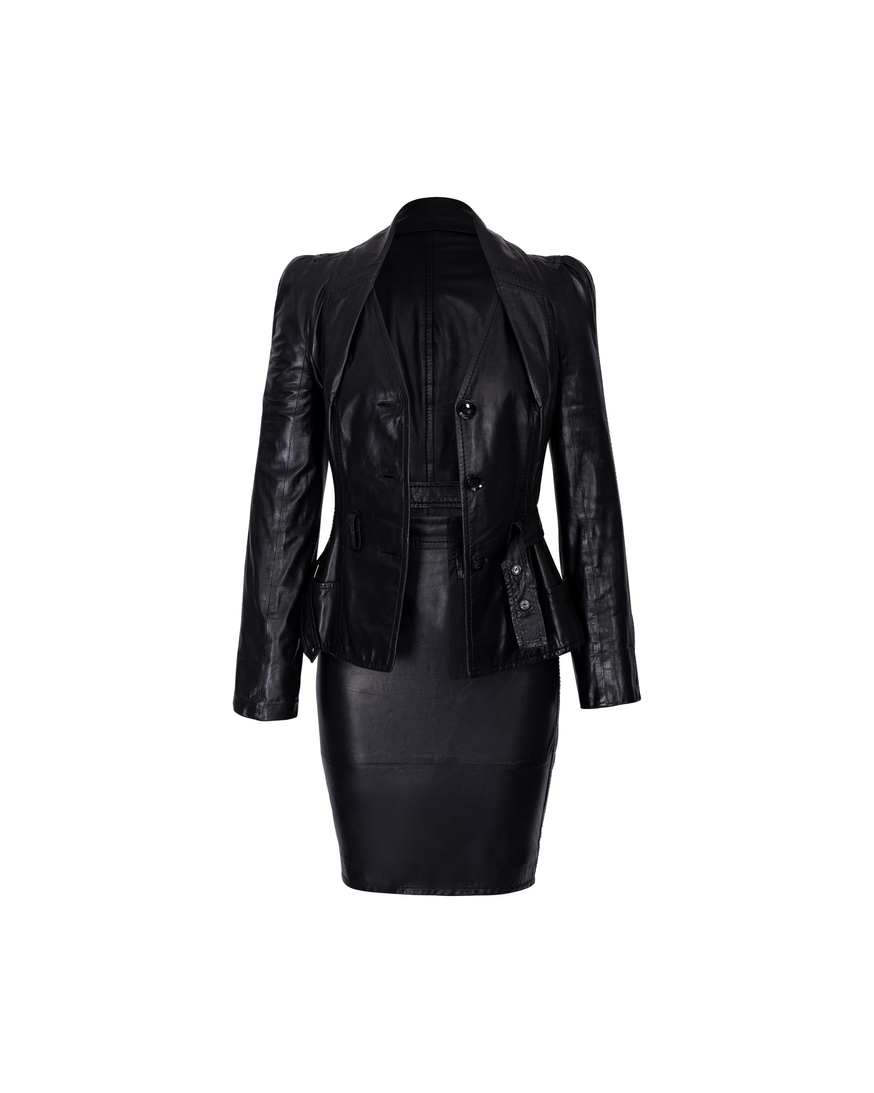 A/W 2005 Christian Dior by John Galliano Black Leather Skirt Set 7