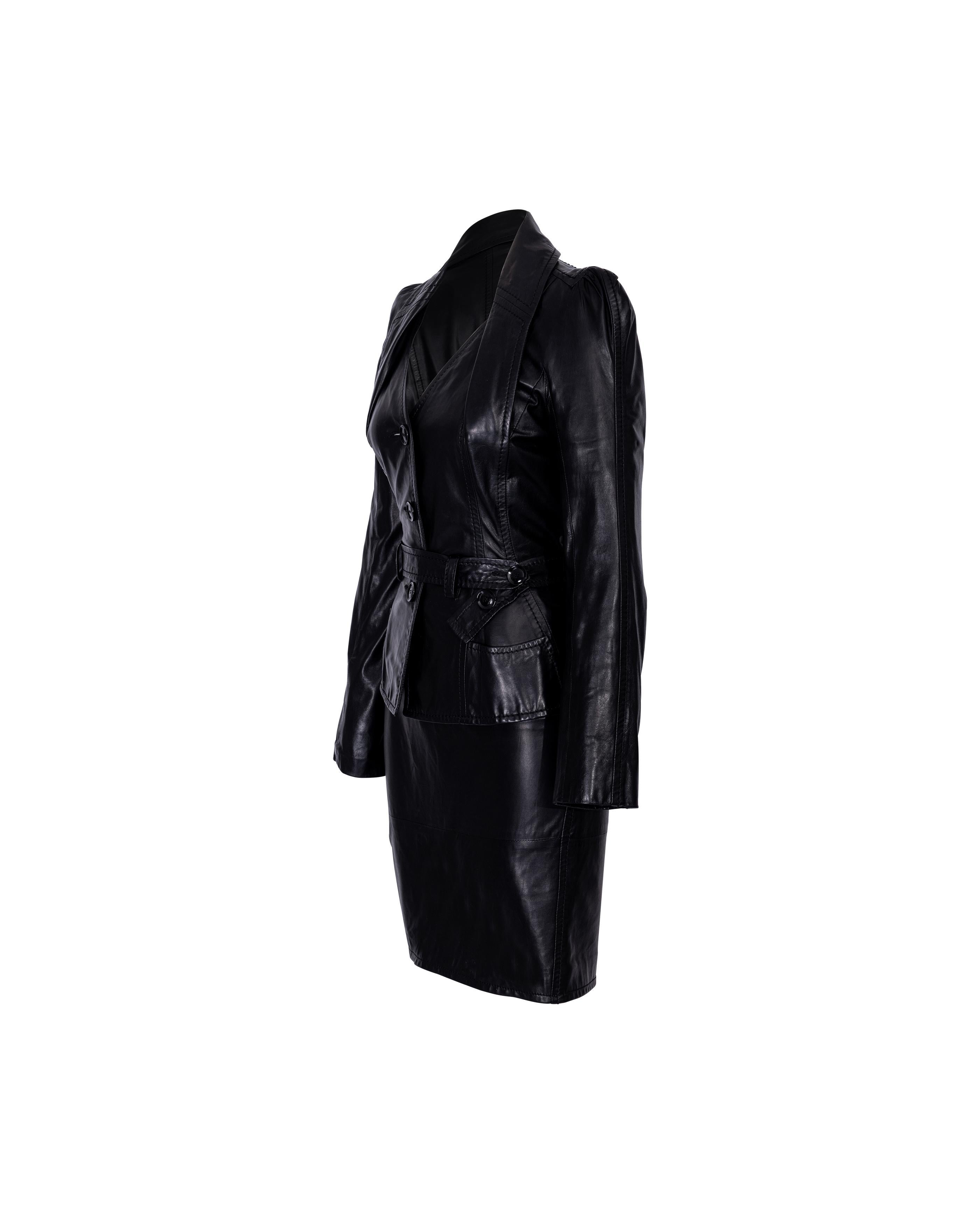 A/W 2005 Christian Dior by John Galliano Black Leather Skirt Set In Good Condition In North Hollywood, CA