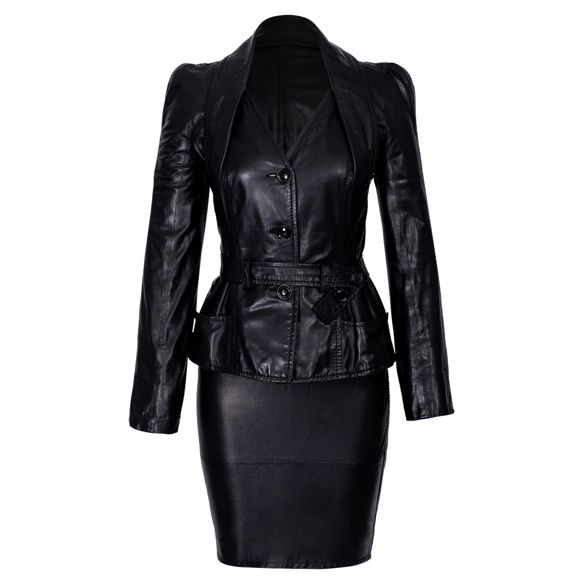 A/W 2005 Christian Dior by John Galliano Black Leather Skirt Set