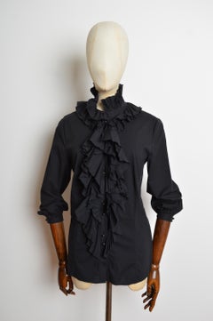 A/W 2005 Emmanuel Ungaro Black Ruffled Neck Collar Victorian Shirt