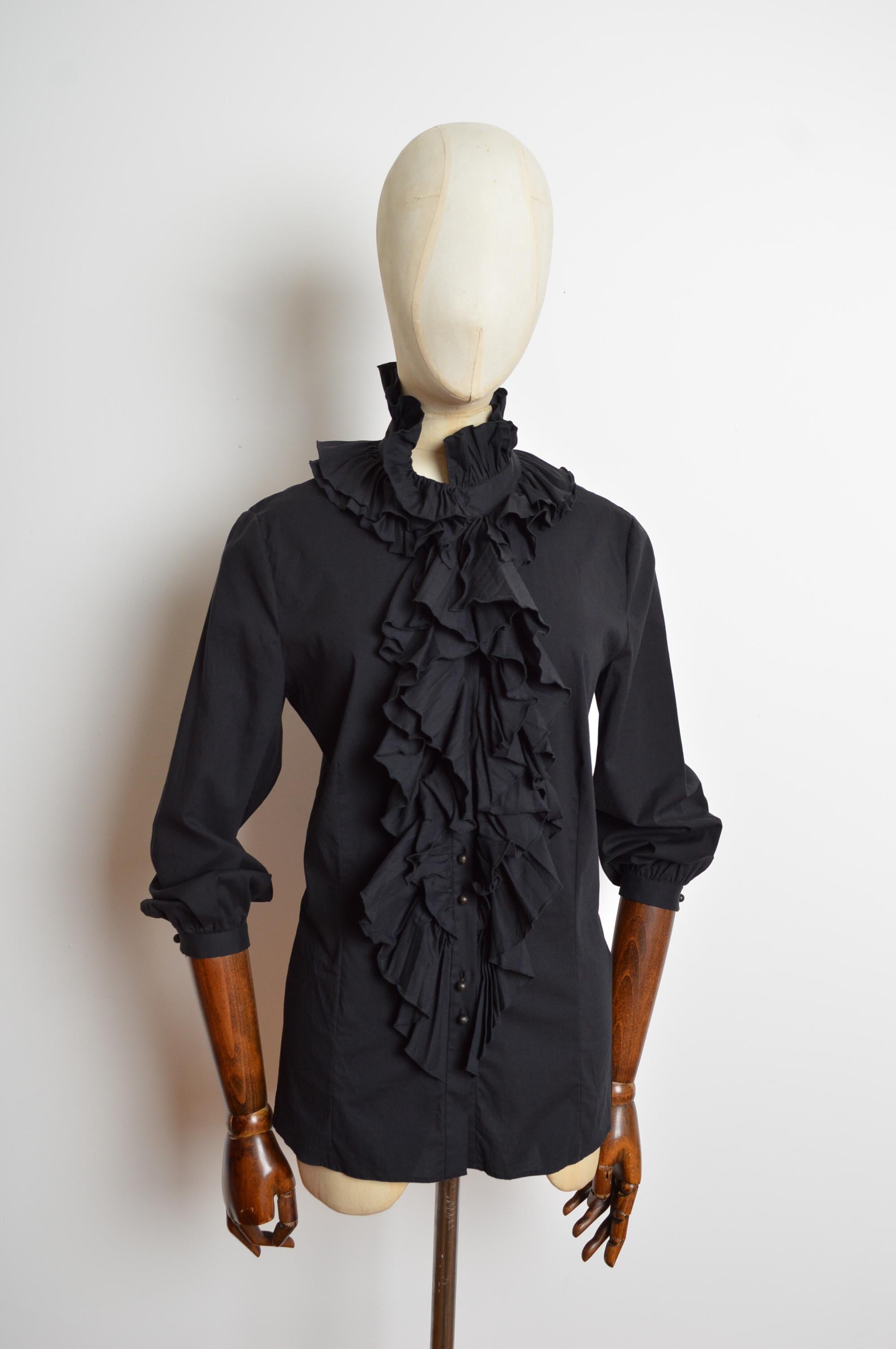 A/W 2005 Emmanuel Ungaro Chemise victorienne noire à col roulé Excellent état - En vente à Sheffield, GB
