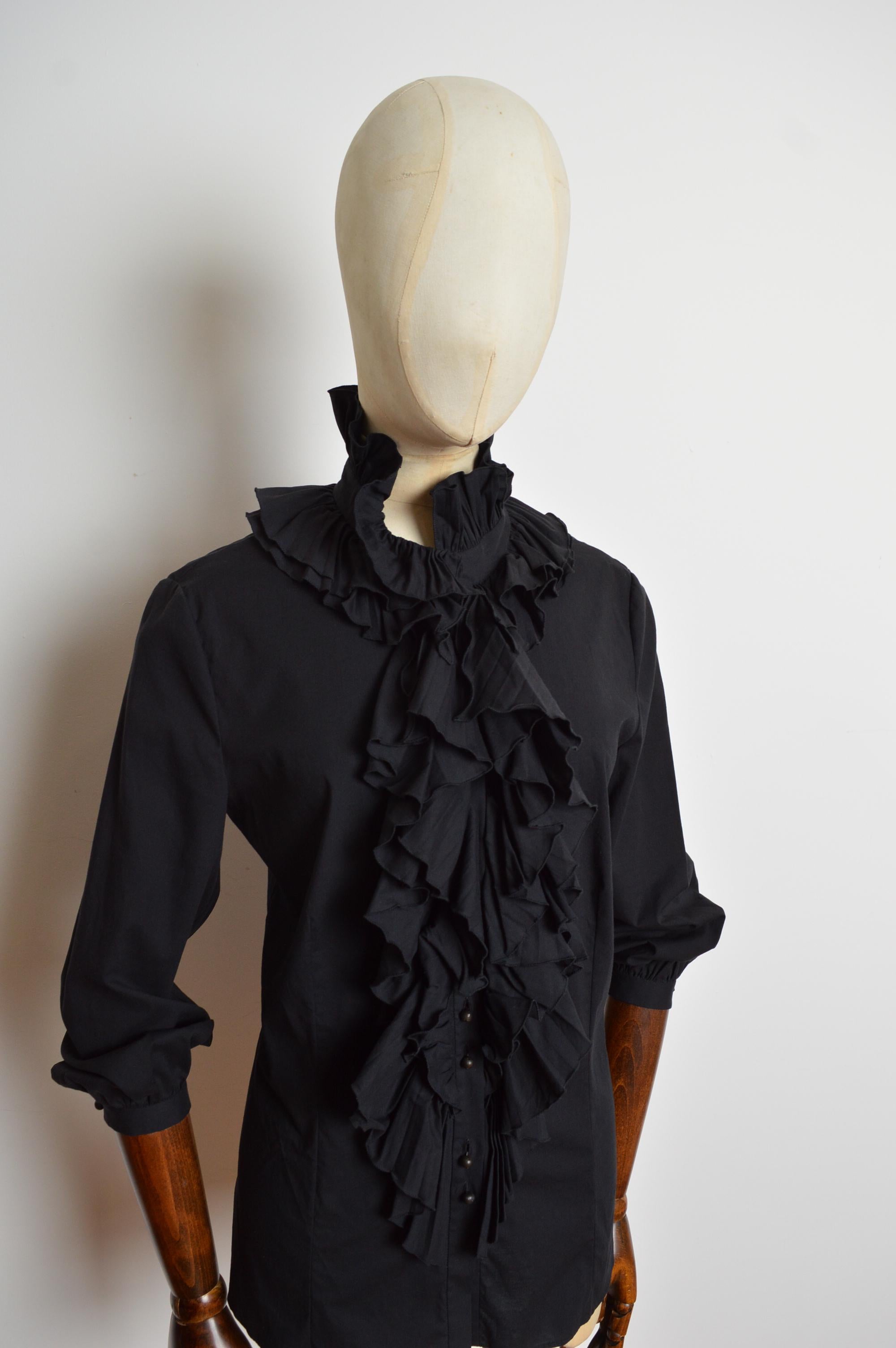 A/W 2005 Emmanuel Ungaro Chemise victorienne noire à col roulé Pour femmes en vente
