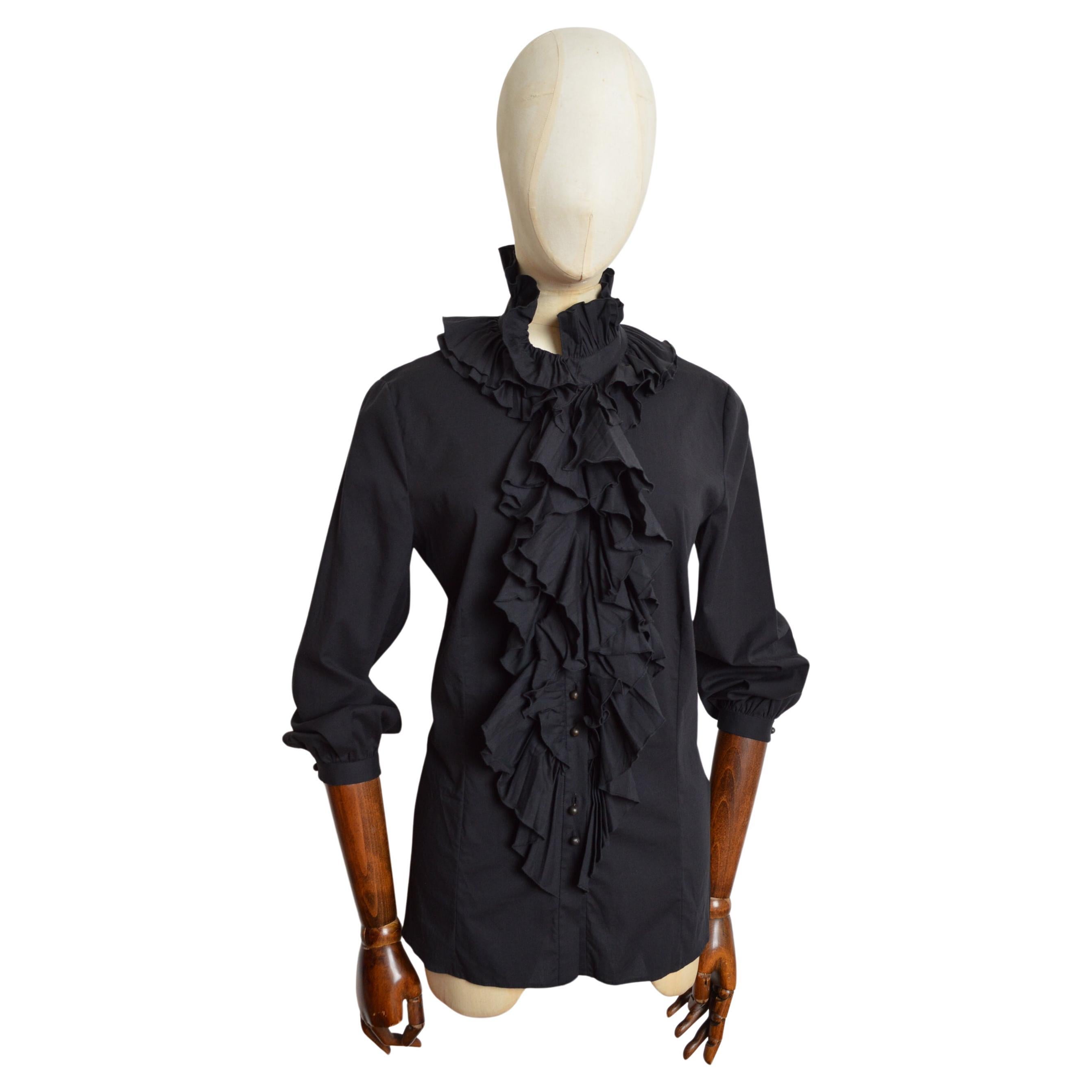 A/W 2005 Emmanuel Ungaro Chemise victorienne noire à col roulé en vente