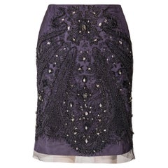 A/W 2005 Gucci by Tom Ford Purple Silk Embellished Above-Knee Skirt