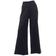  A/W 2006 Chanel Vintage Trousers High Waisted Wide Leg Black Wool Pants