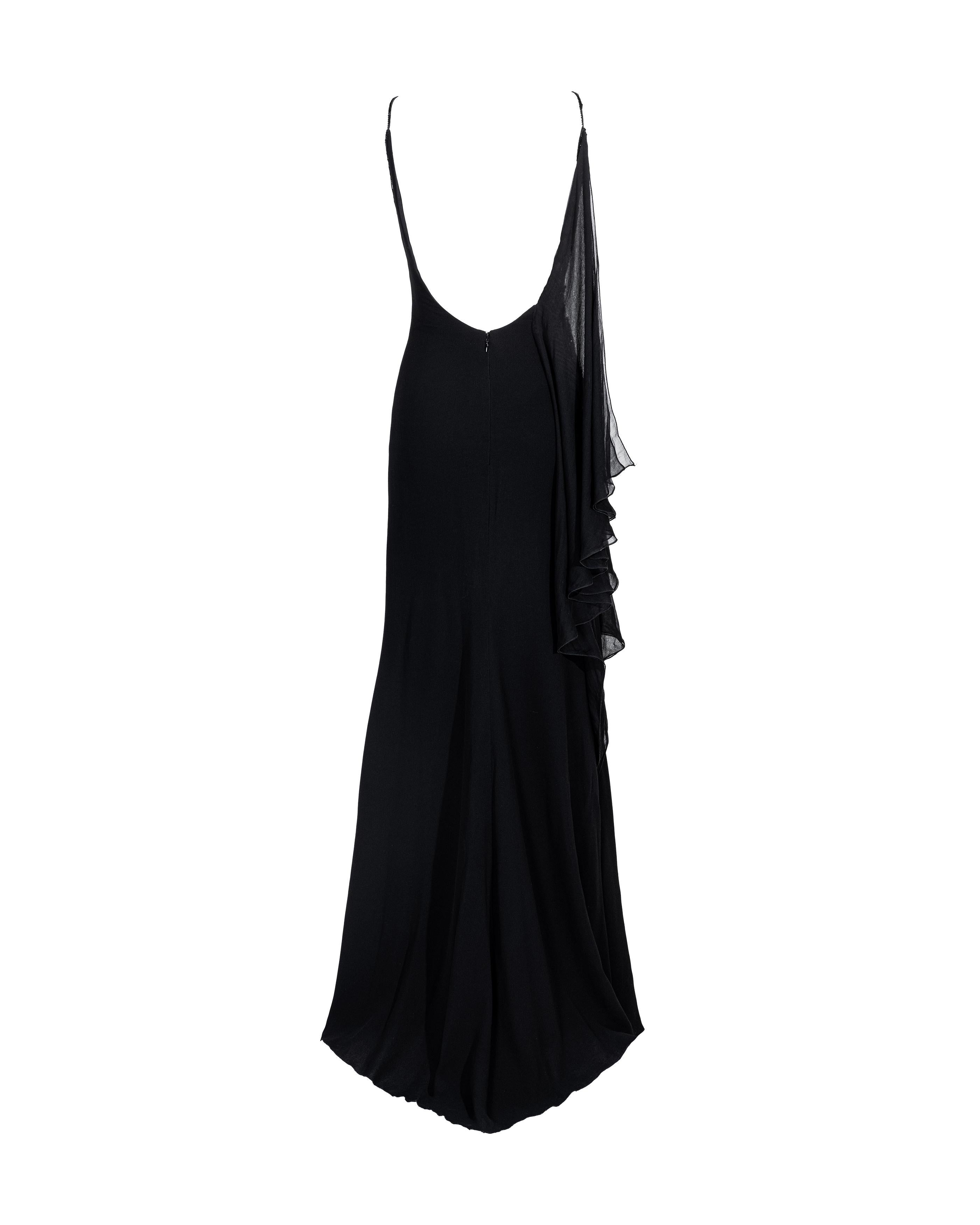 A/W 2006 Valentino Black Silk Embellished Floral Asymmetrical Gown 6