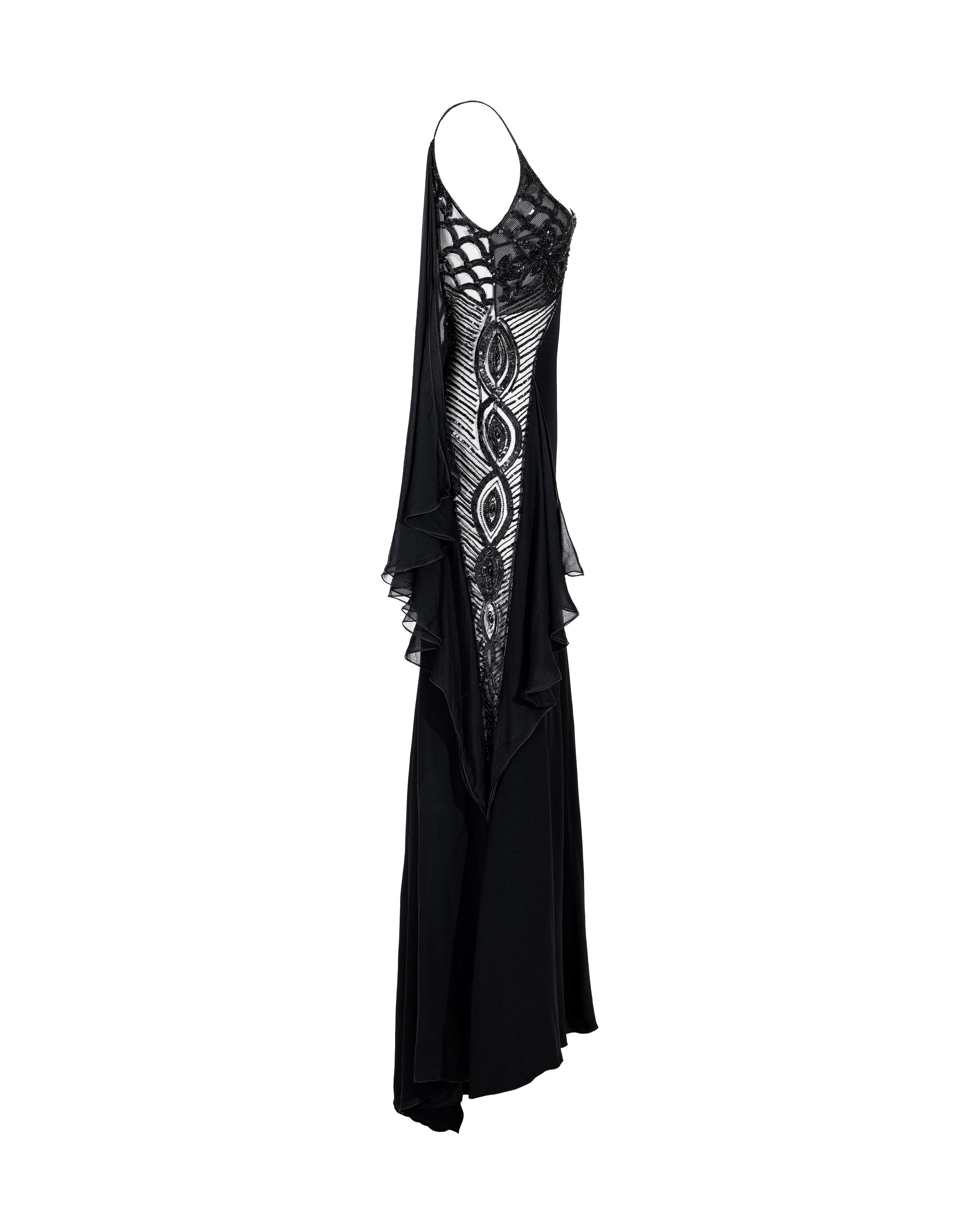 Women's A/W 2006 Valentino Black Silk Embellished Floral Asymmetrical Gown
