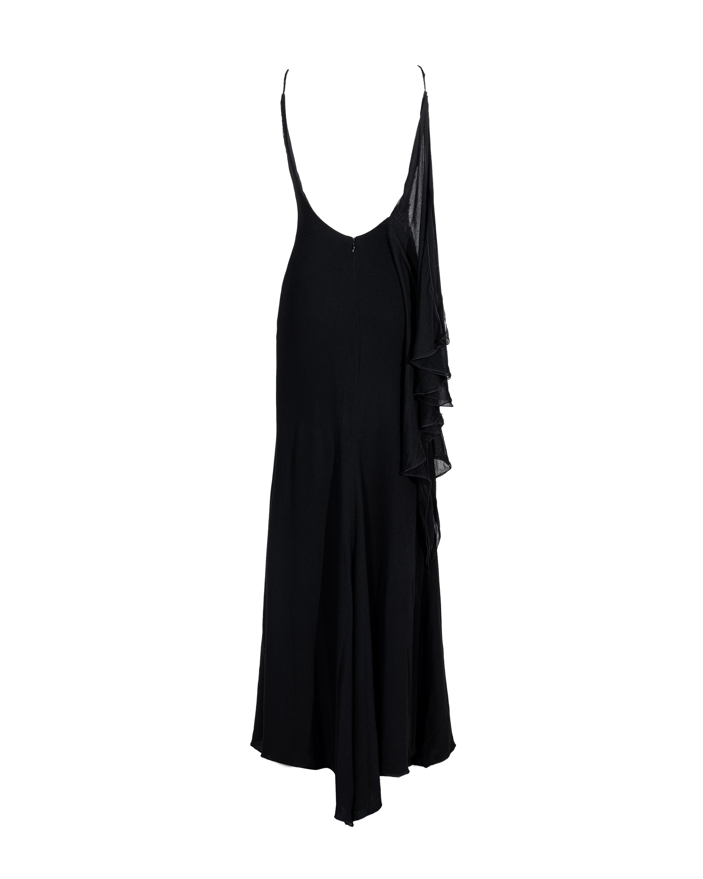 A/W 2006 Valentino Black Silk Embellished Floral Asymmetrical Gown 1