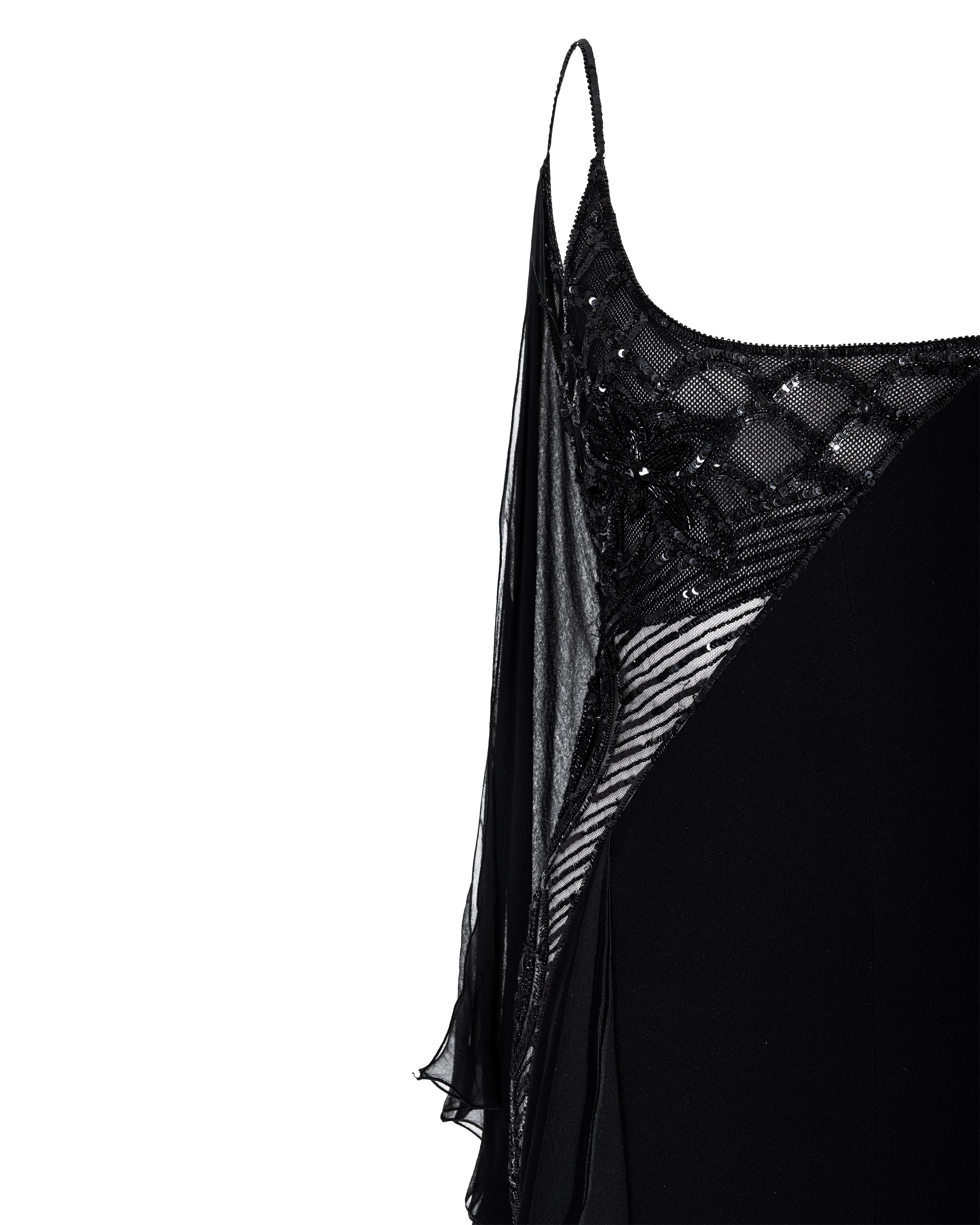 A/W 2006 Valentino Black Silk Embellished Floral Asymmetrical Gown 2