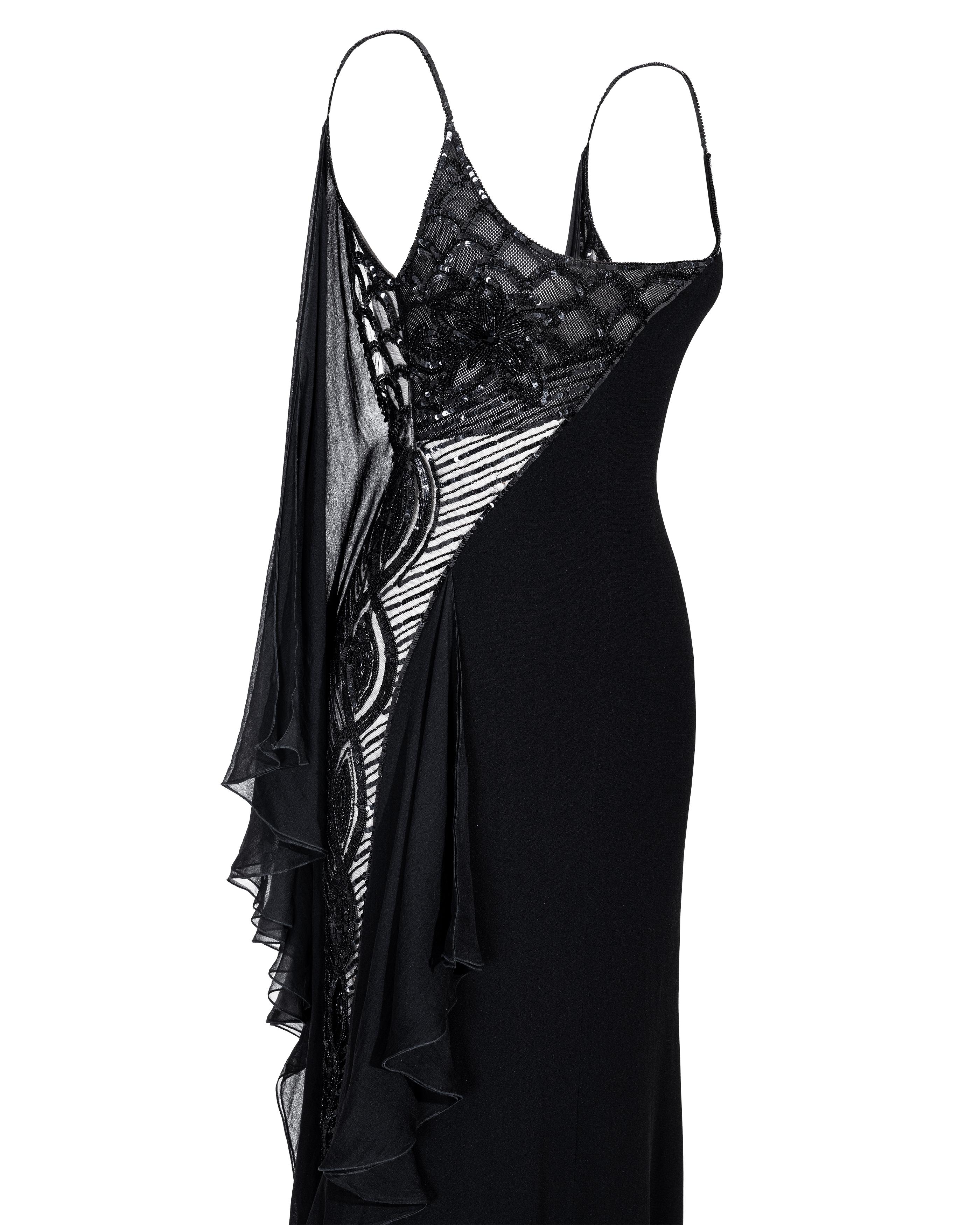 A/W 2006 Valentino Black Silk Embellished Floral Asymmetrical Gown 3