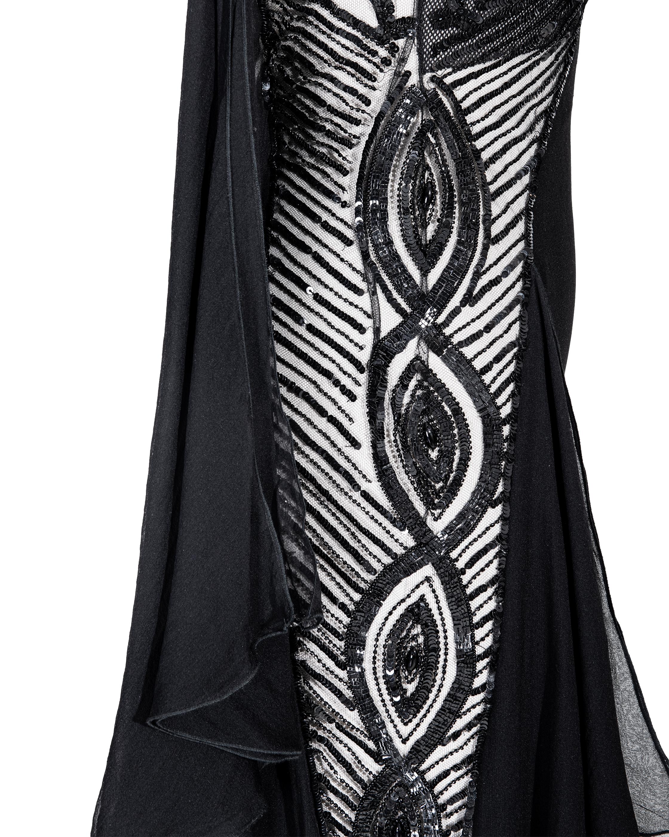 A/W 2006 Valentino Black Silk Embellished Floral Asymmetrical Gown 4