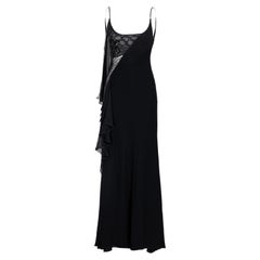 A/W 2006 Valentino Black Silk Embellished Floral Asymmetrical Gown