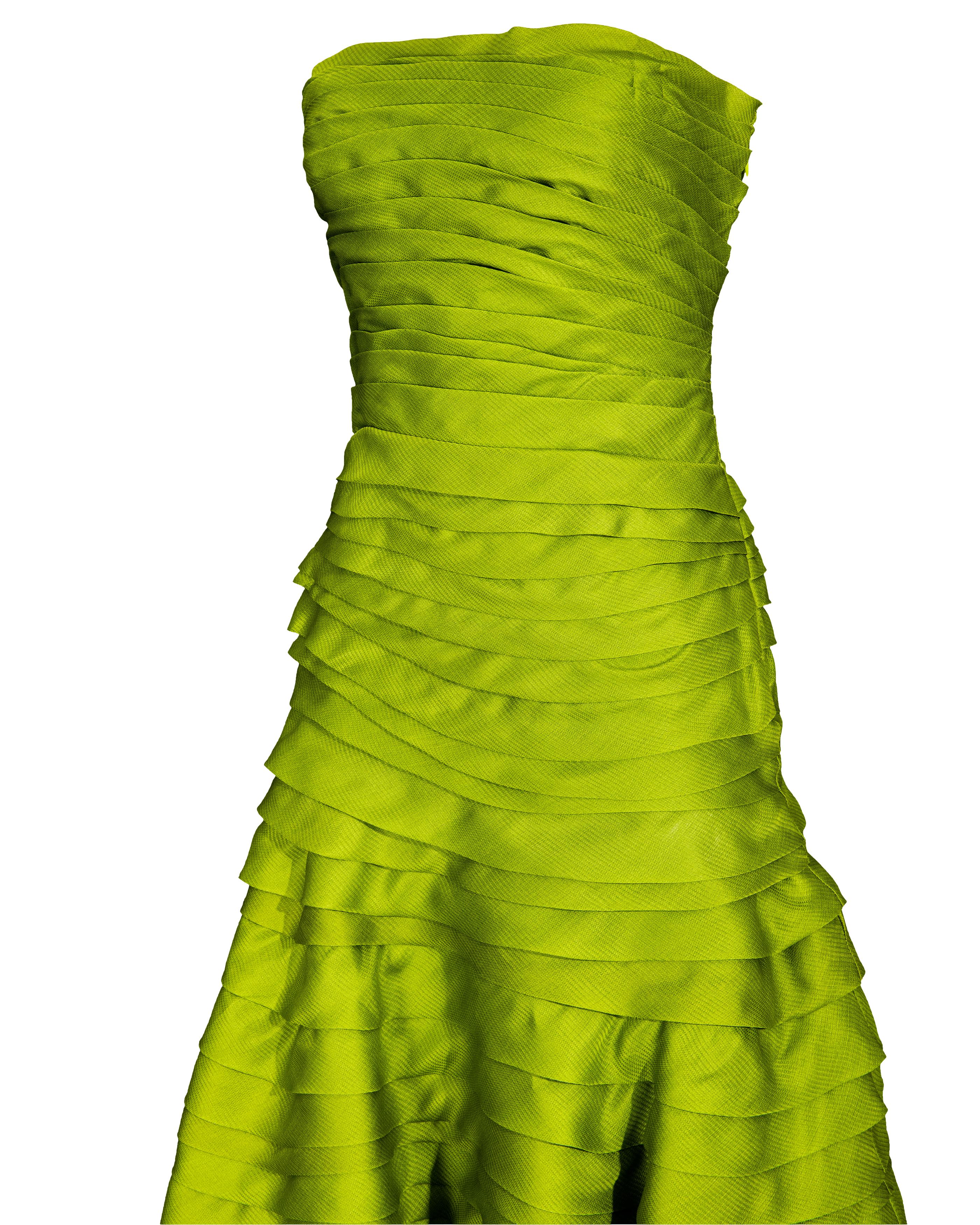 A/W 2007 Christian Dior by John Galliano Green Strapless Pleated Gown 6