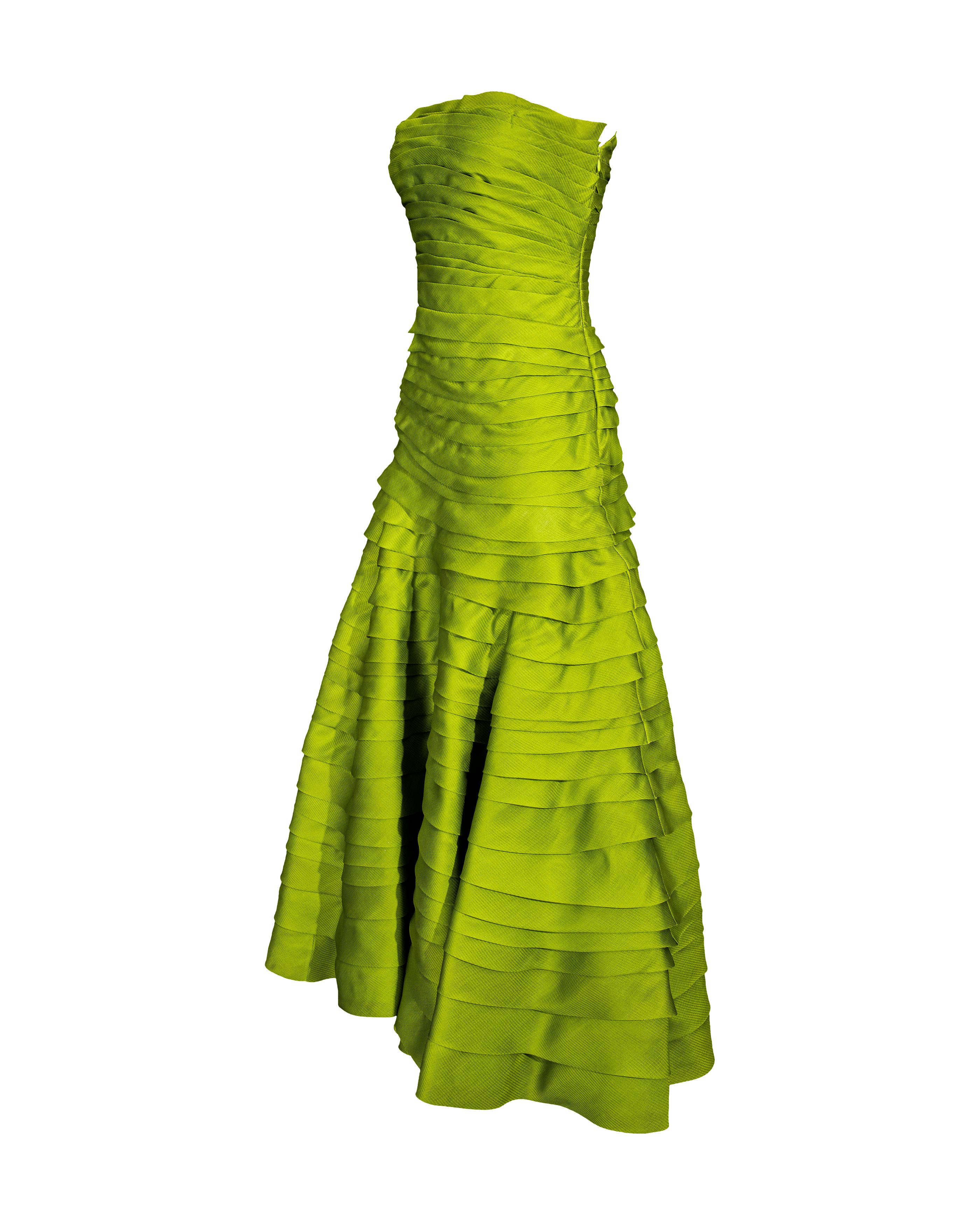 A/W 2007 Christian Dior by John Galliano Green Strapless Pleated Gown In Excellent Condition In North Hollywood, CA