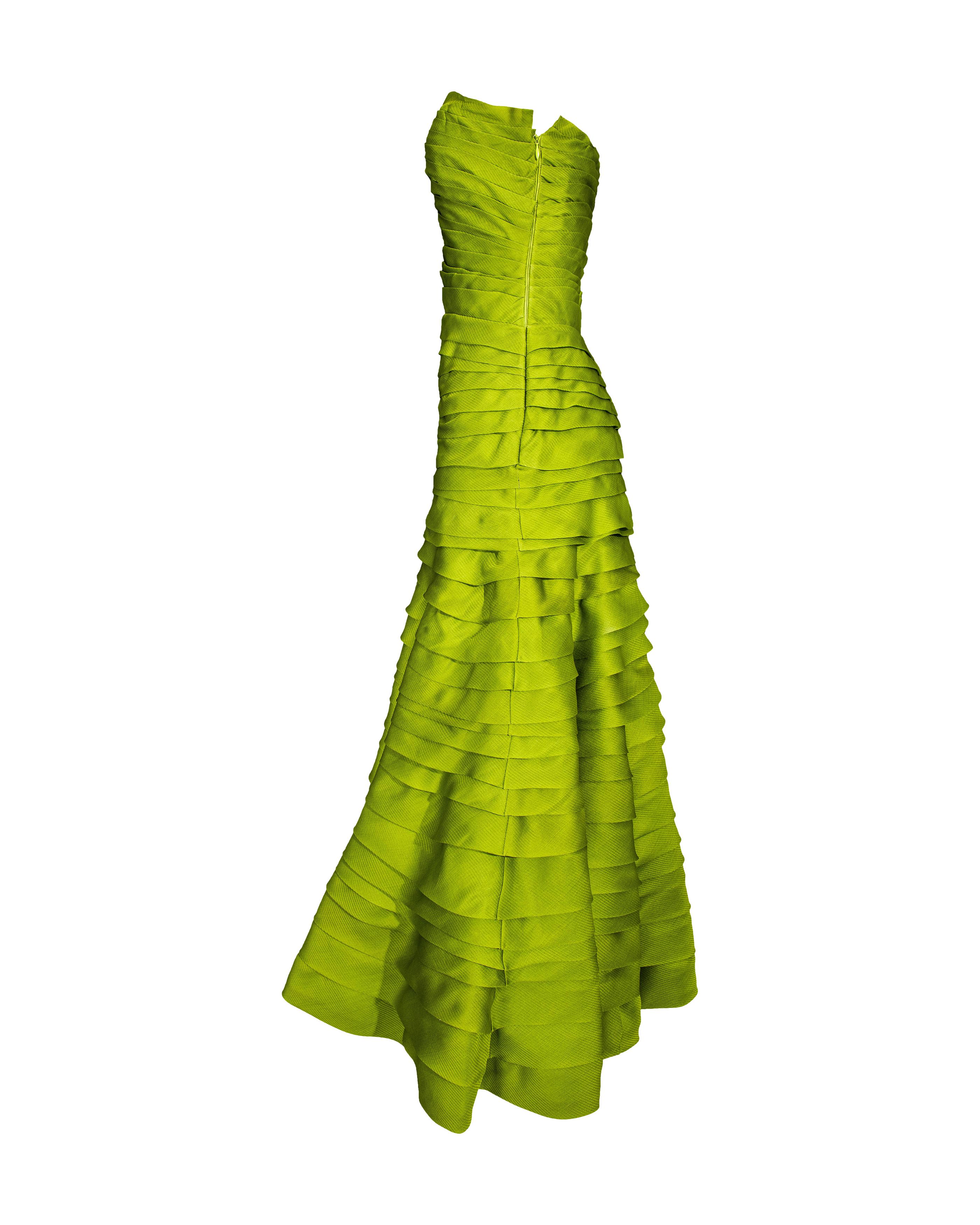 Women's A/W 2007 Christian Dior by John Galliano Green Strapless Pleated Gown