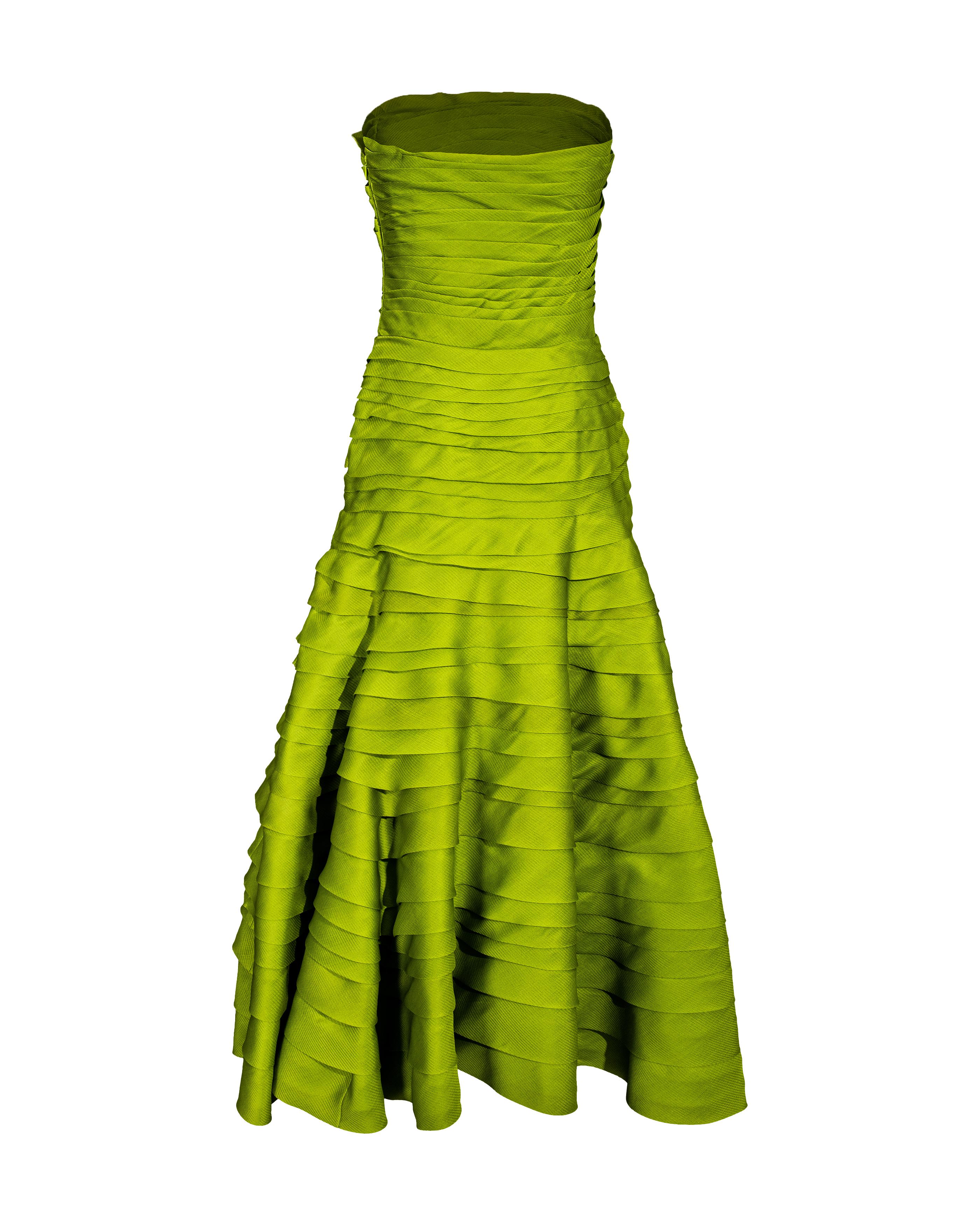 A/W 2007 Christian Dior by John Galliano Green Strapless Pleated Gown 1