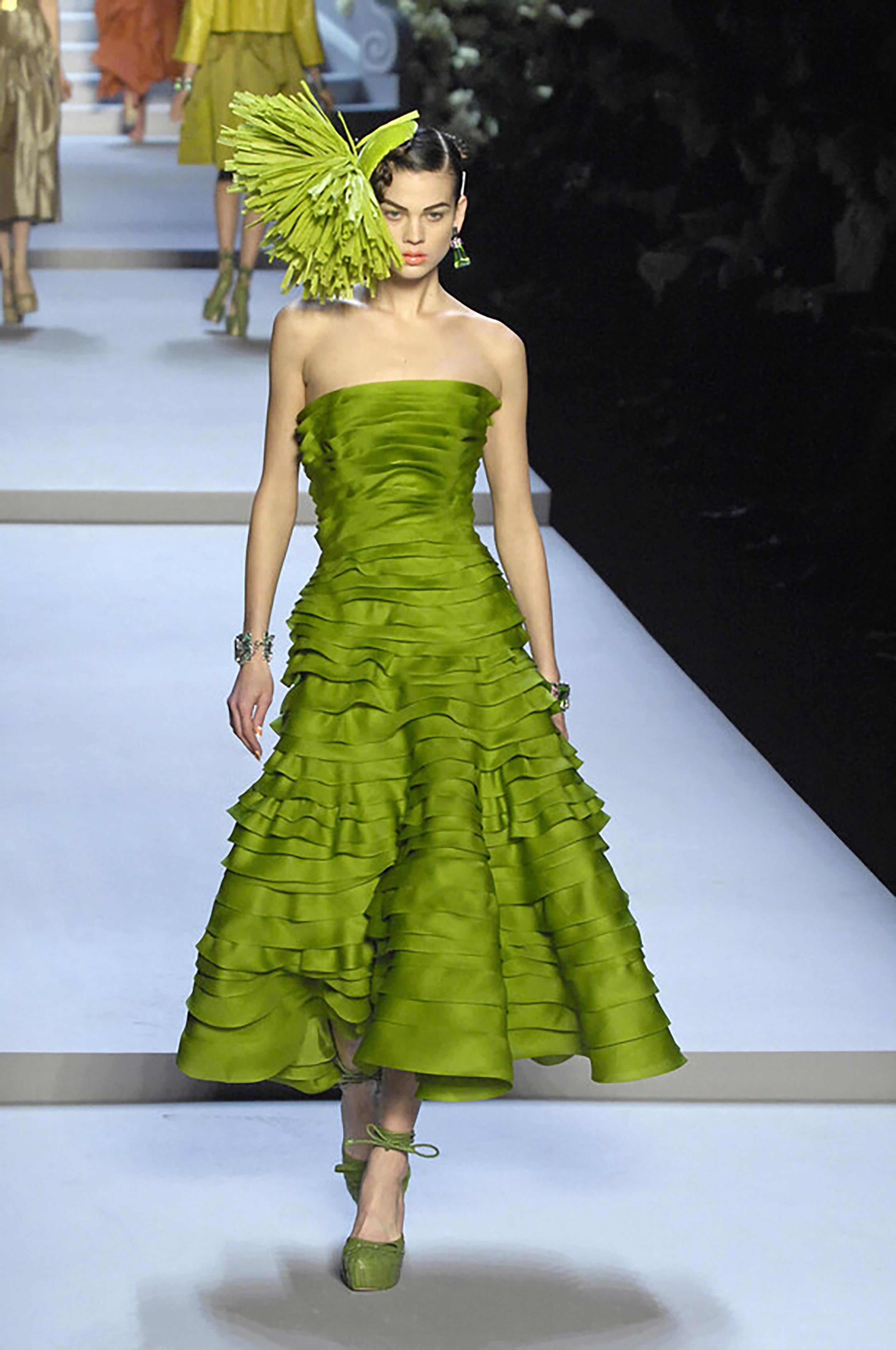 A/W 2007 Christian Dior by John Galliano Green Strapless Pleated Gown 3