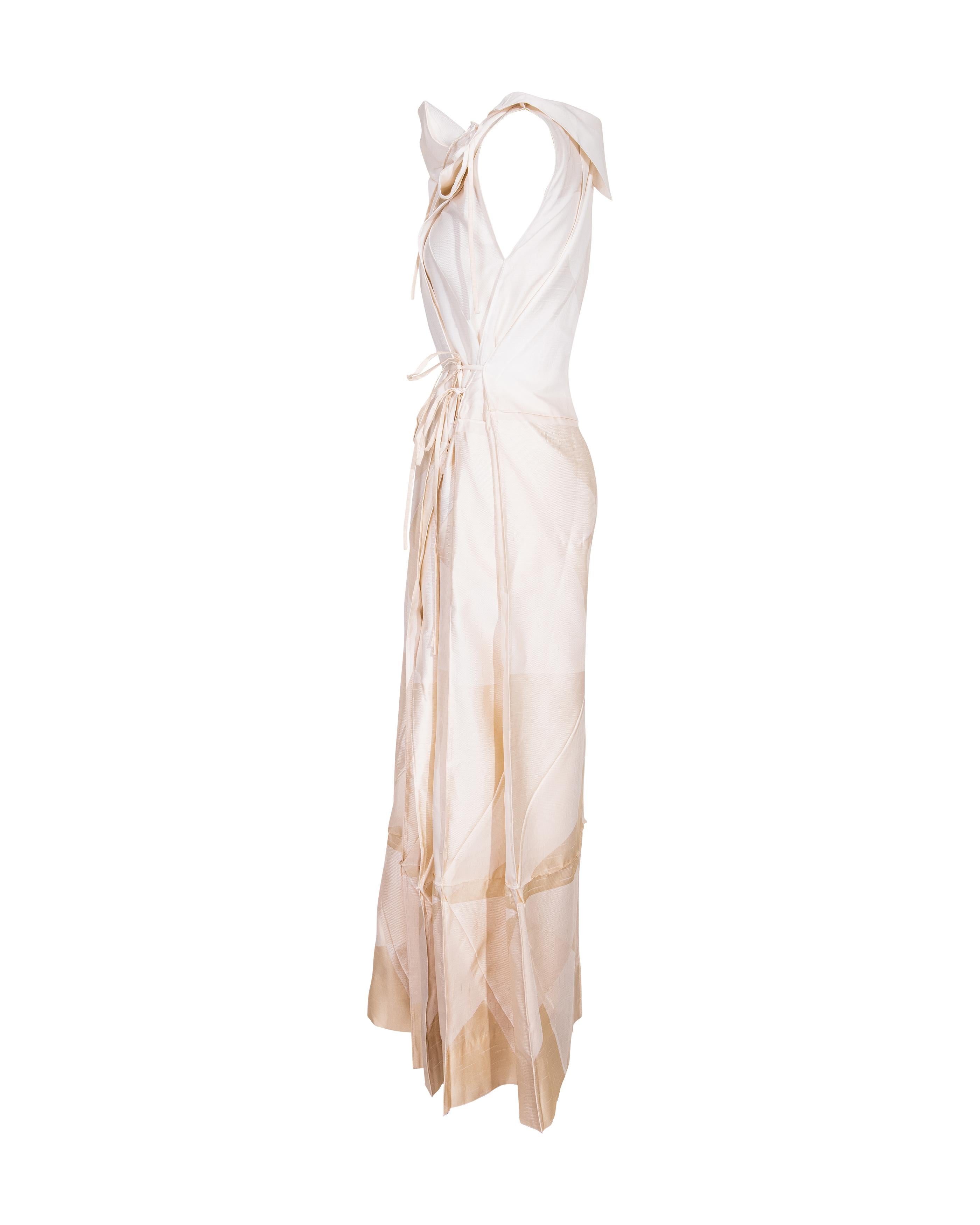 A/W 2008 Issey Miyake White and Cream Geometric Sleeveless Gown In New Condition In North Hollywood, CA