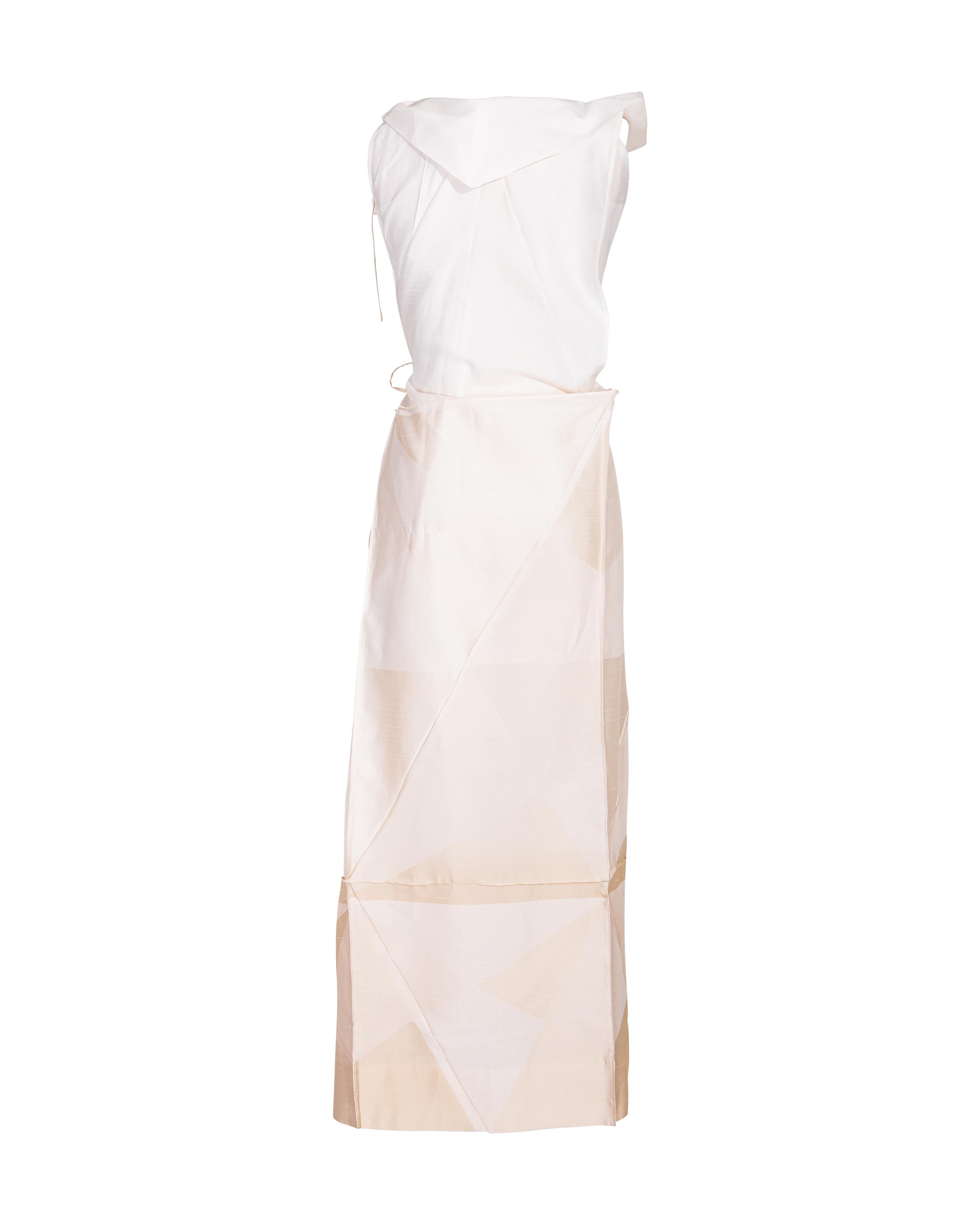 Women's A/W 2008 Issey Miyake White and Cream Geometric Sleeveless Gown
